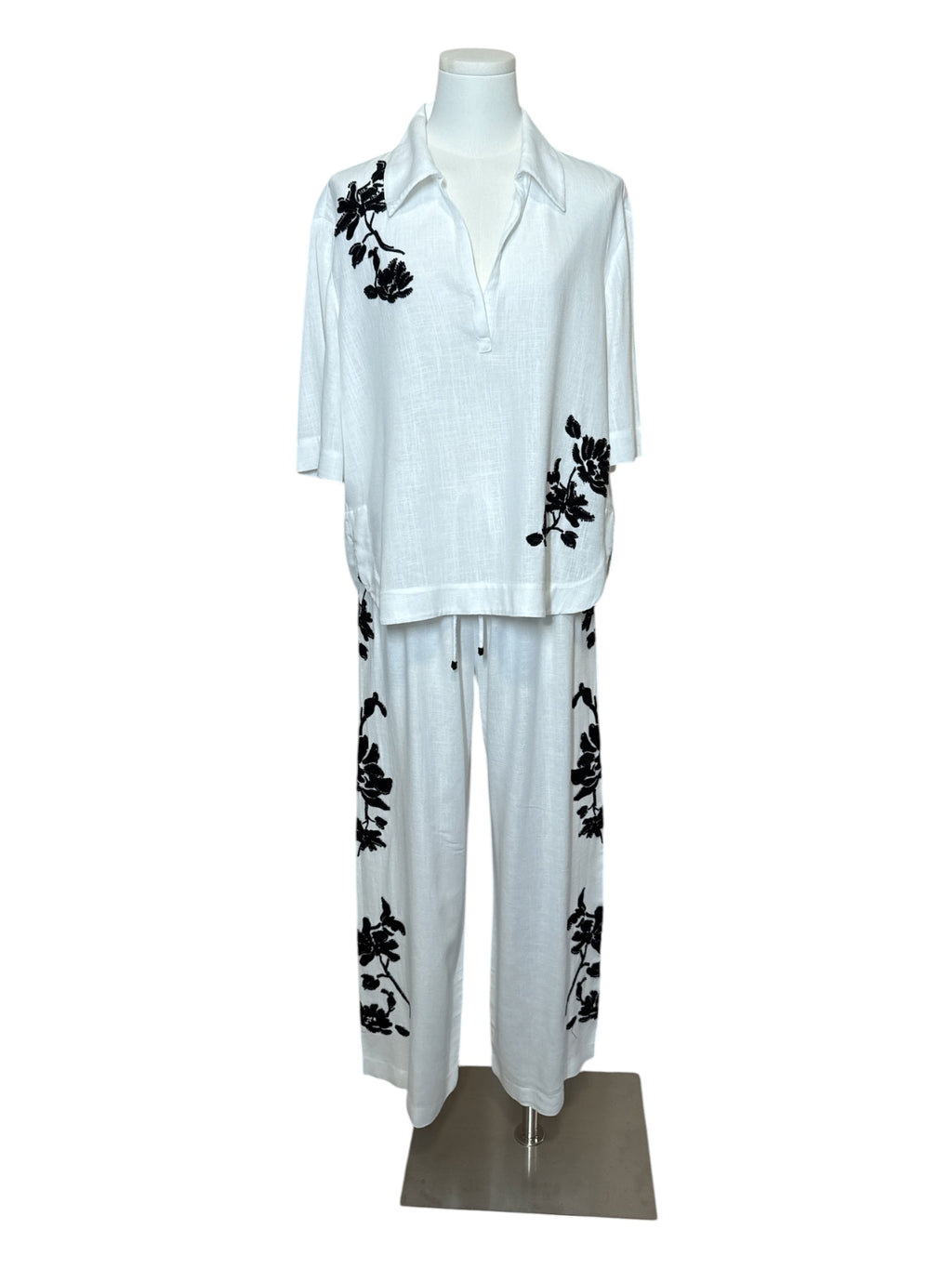 ZARA White Cotton Embroidered Set M