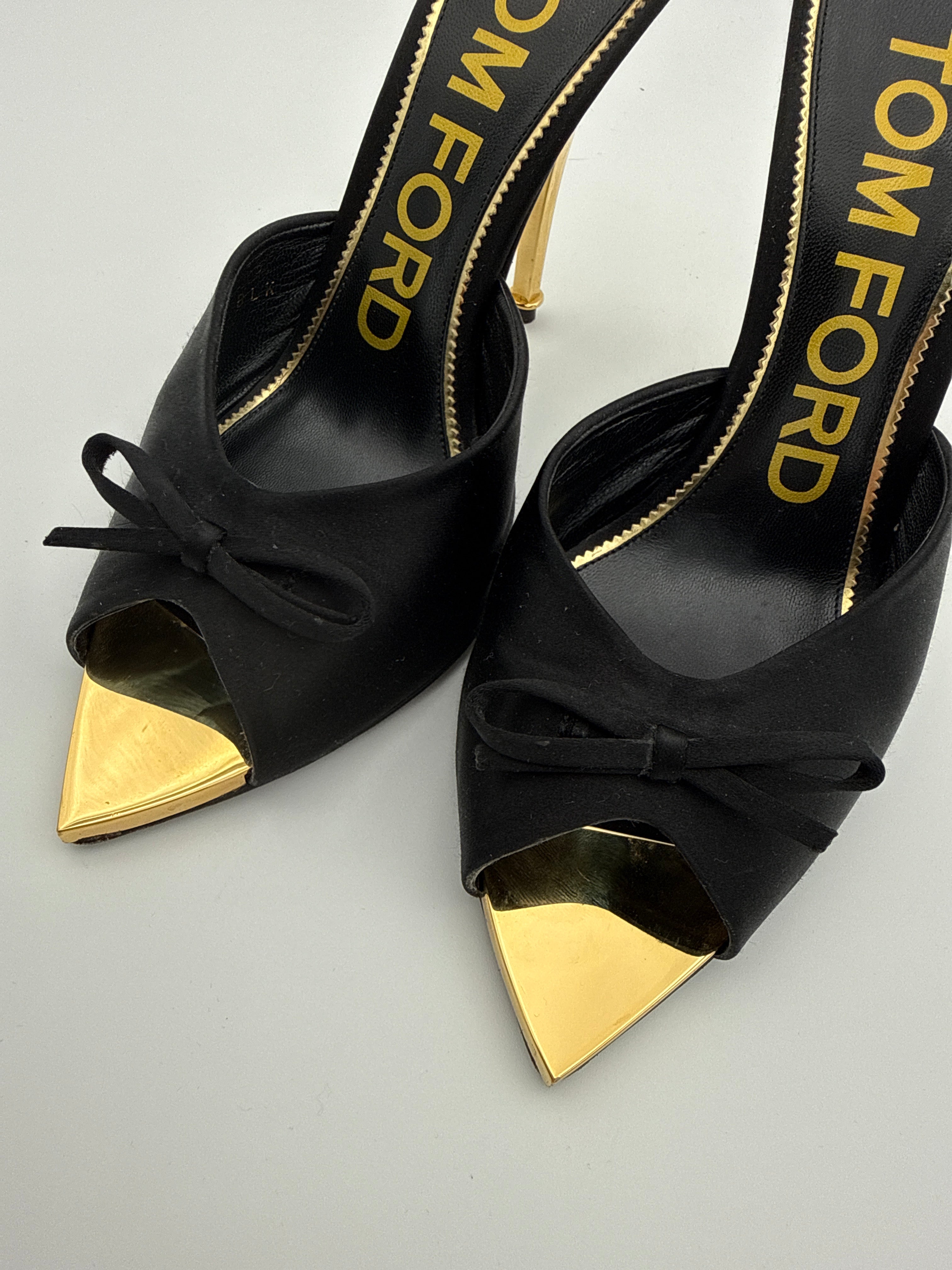 Tom Ford Black Satin Mule Size 38 box and dust