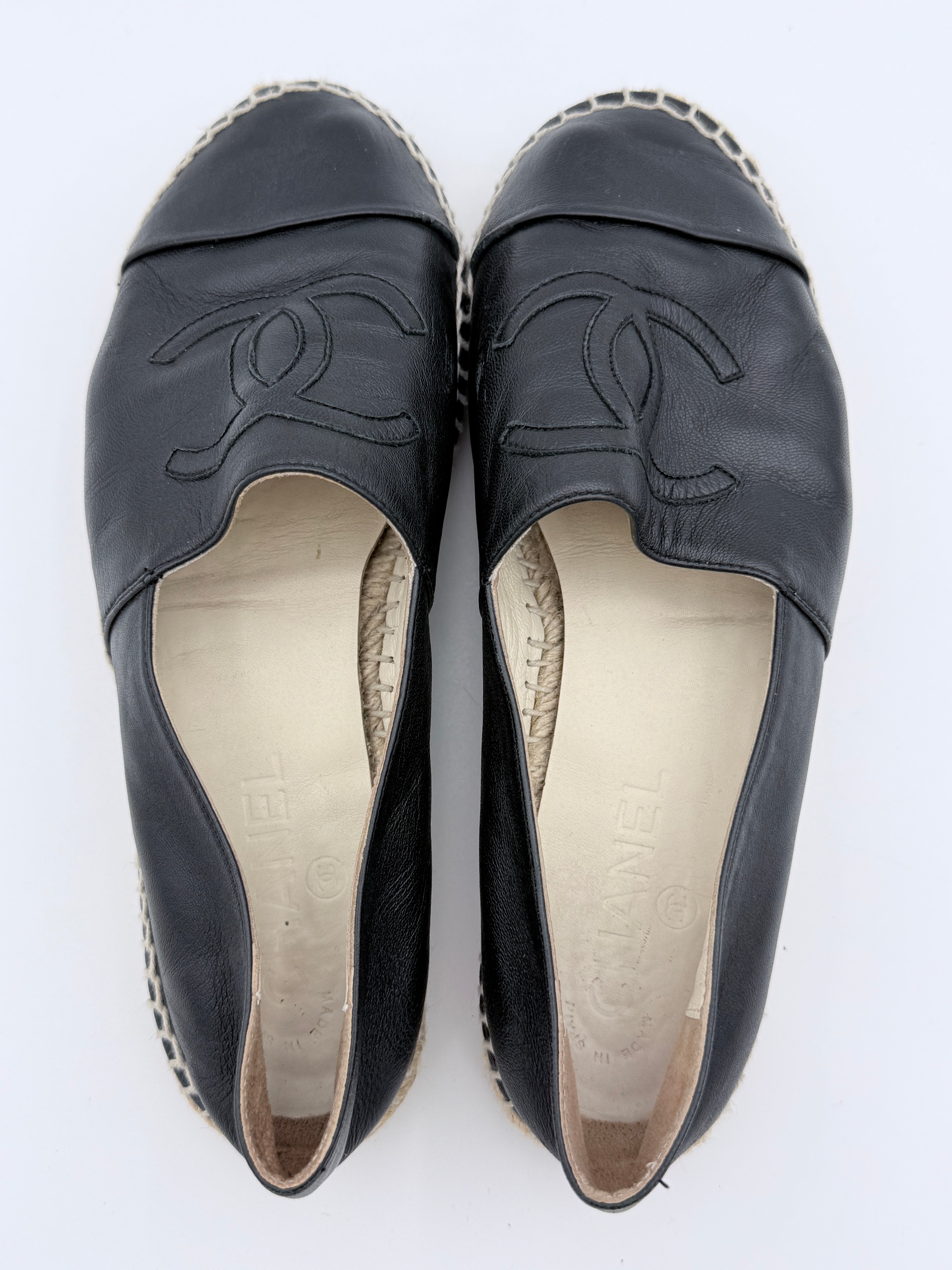 Chanel Black Leather Espadrille size 37 Pre Loved