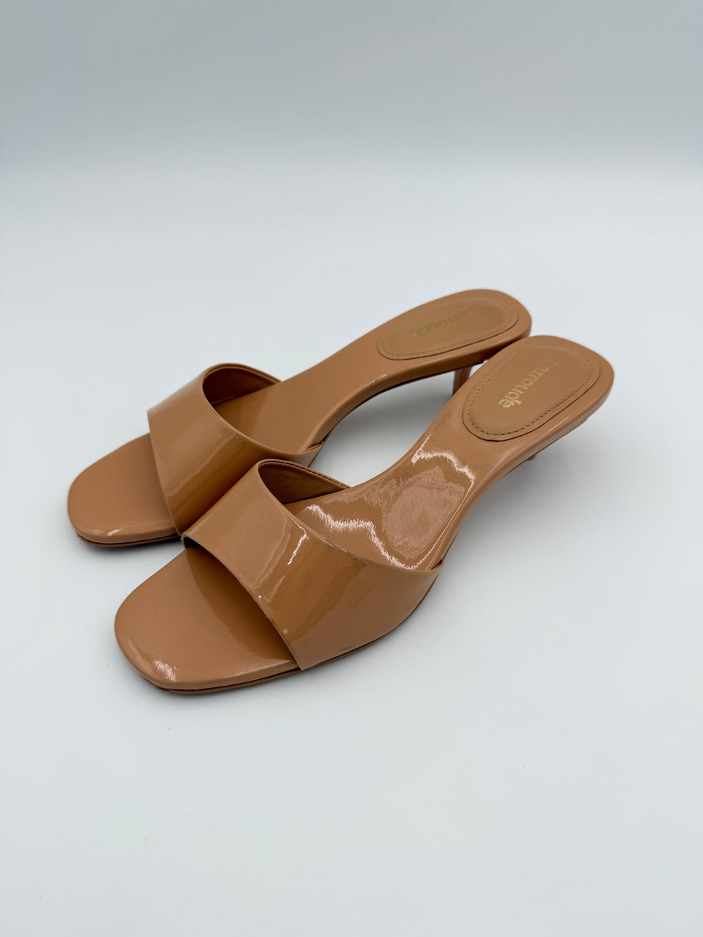 Larroude Tan Patent Mule Size 8