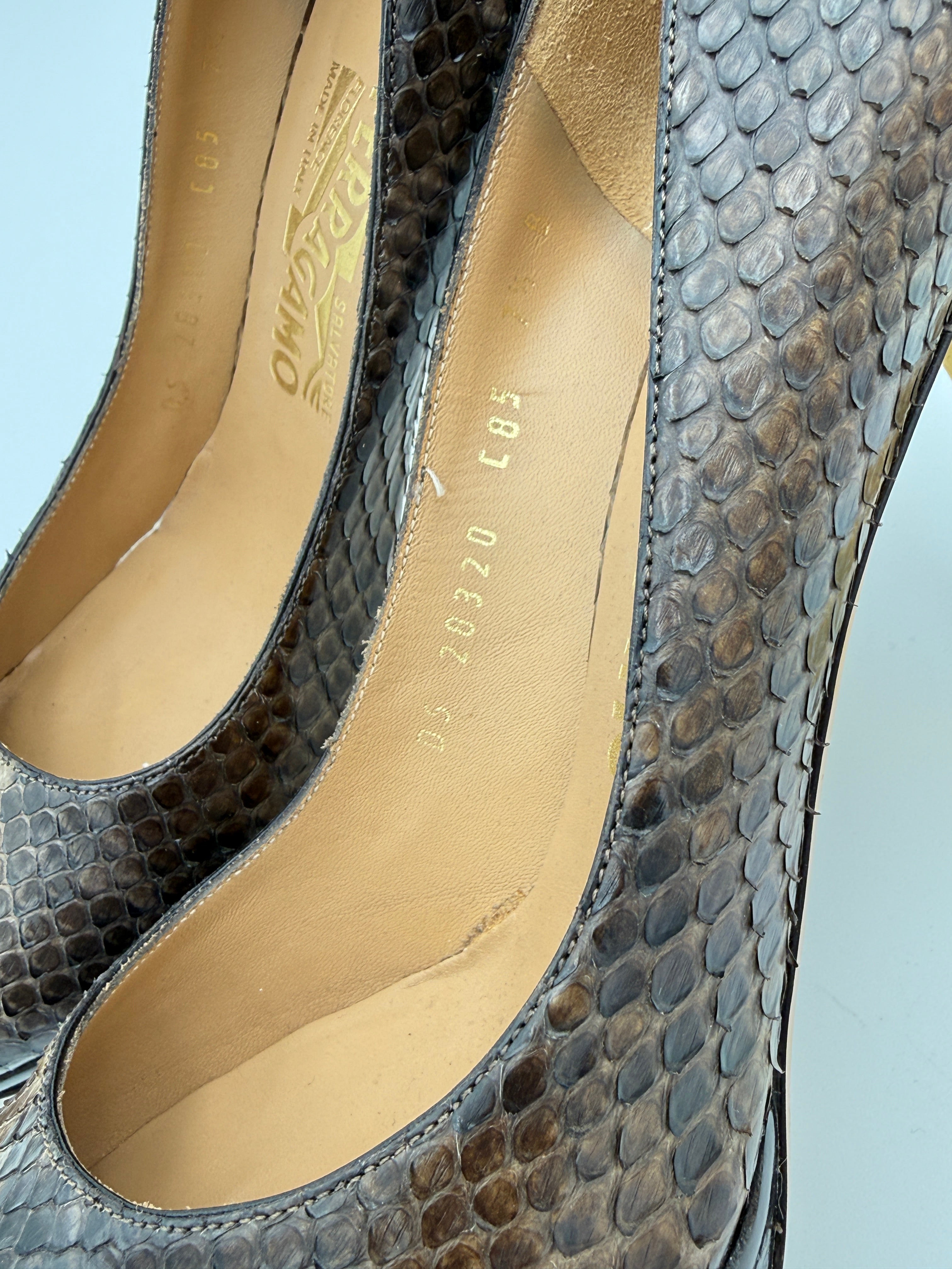 Ferragamo Brown Python Heel US7,5
