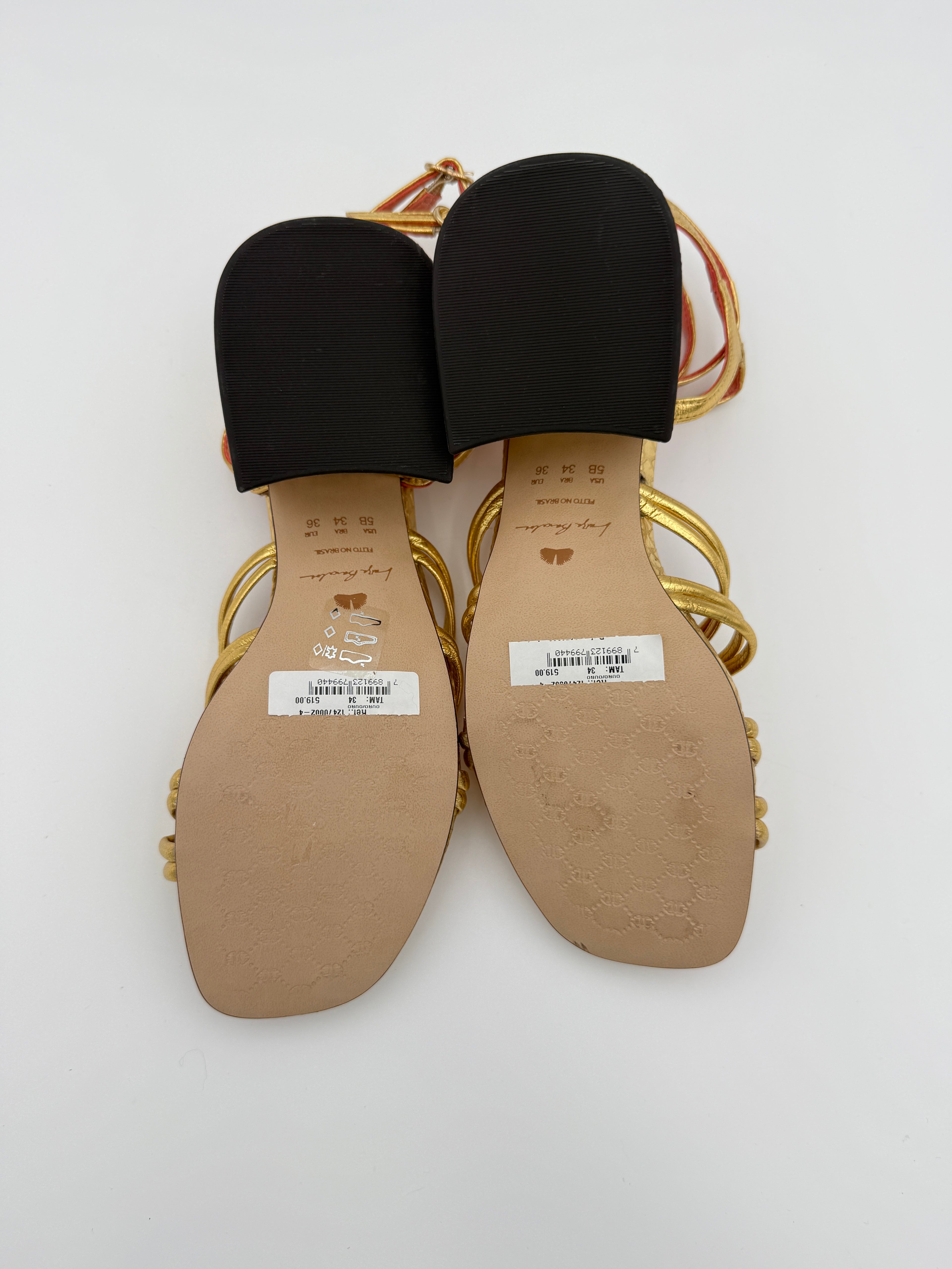 Luiza Barcelos Gold Metal Sandal Size 5 B002 V4