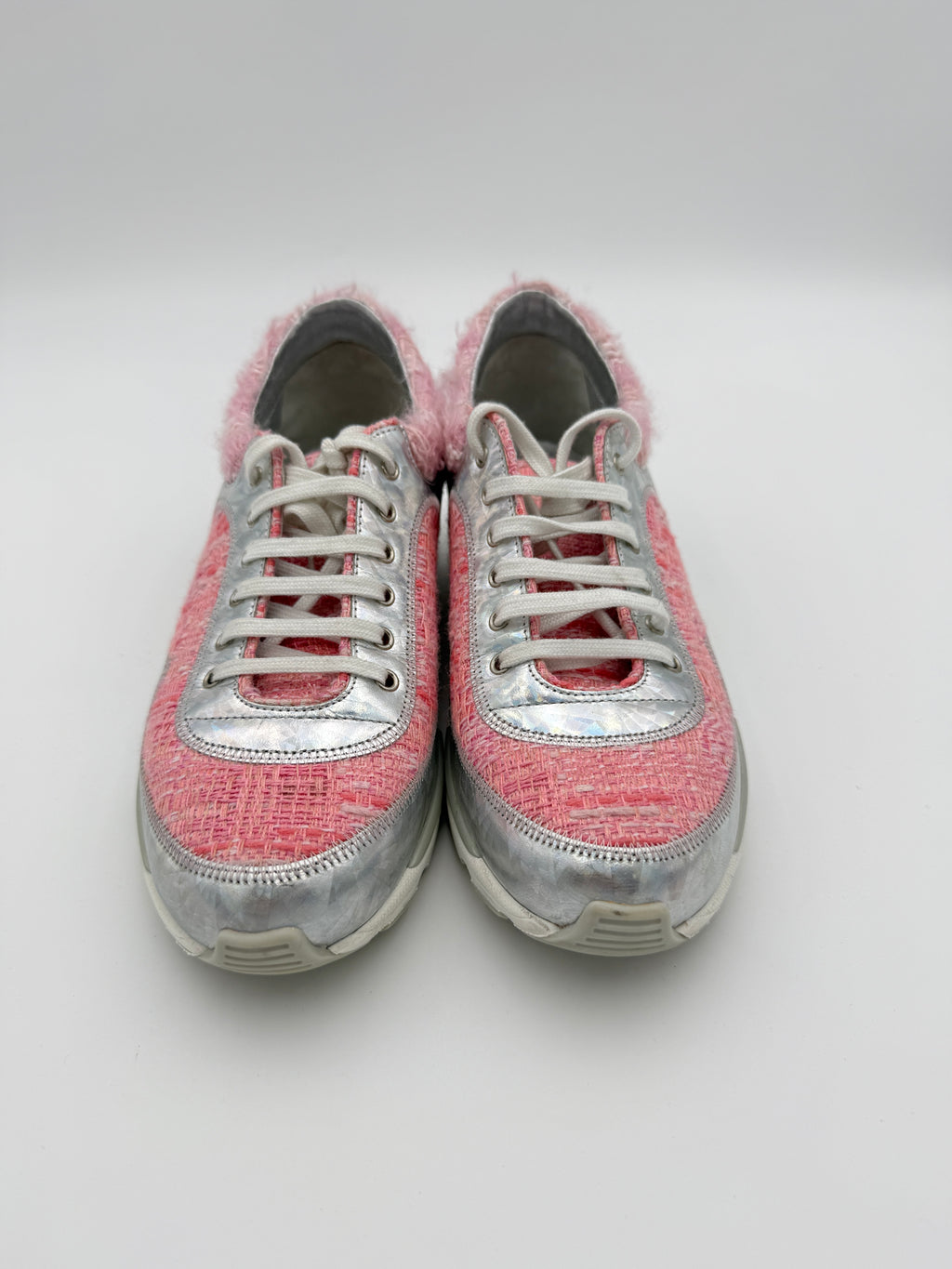 Chanel Pink Tweed Sneakers Size 37eu