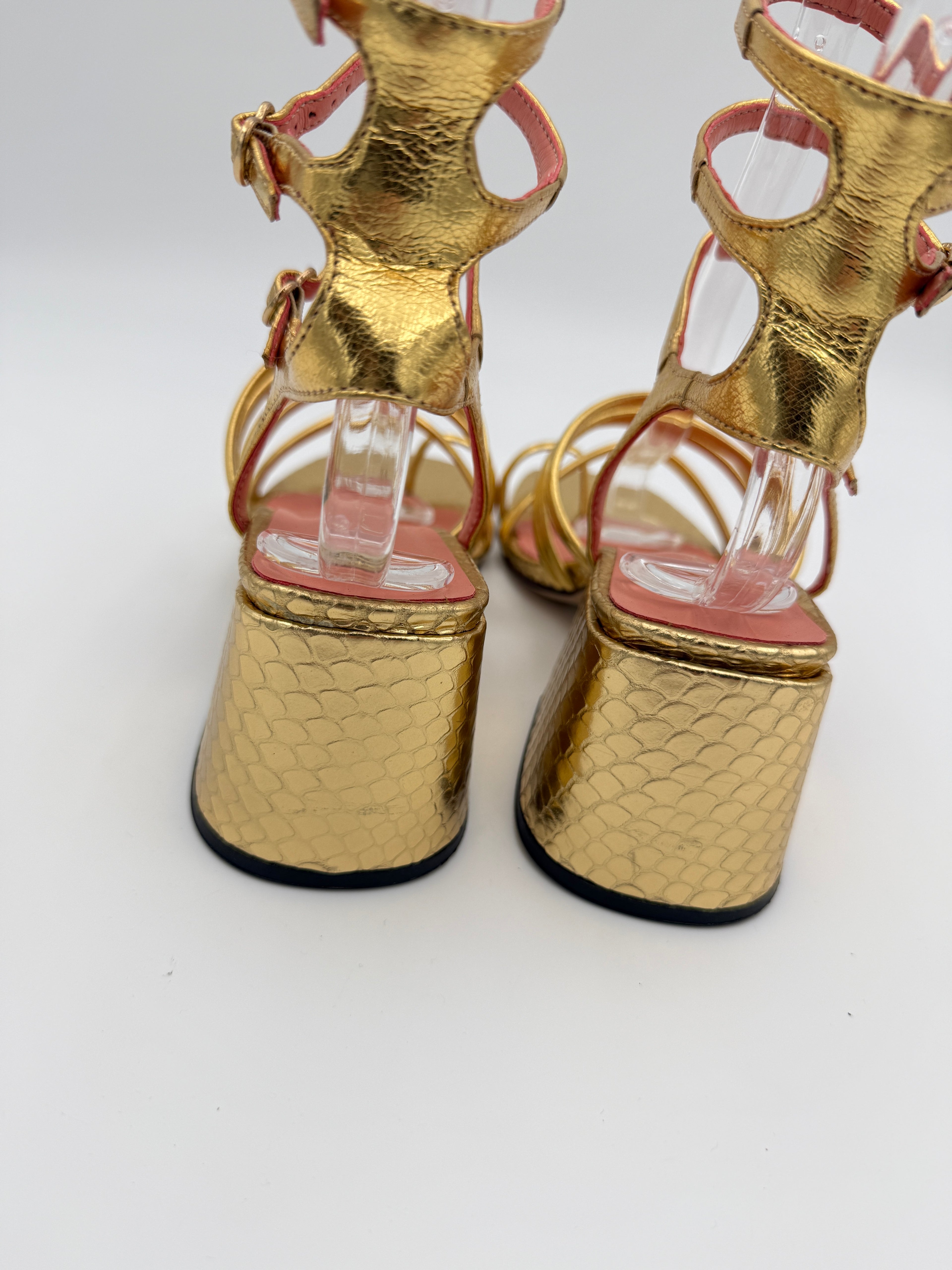 Luiza Barcelos Gold Metal Sandal Size 5 B002 V4