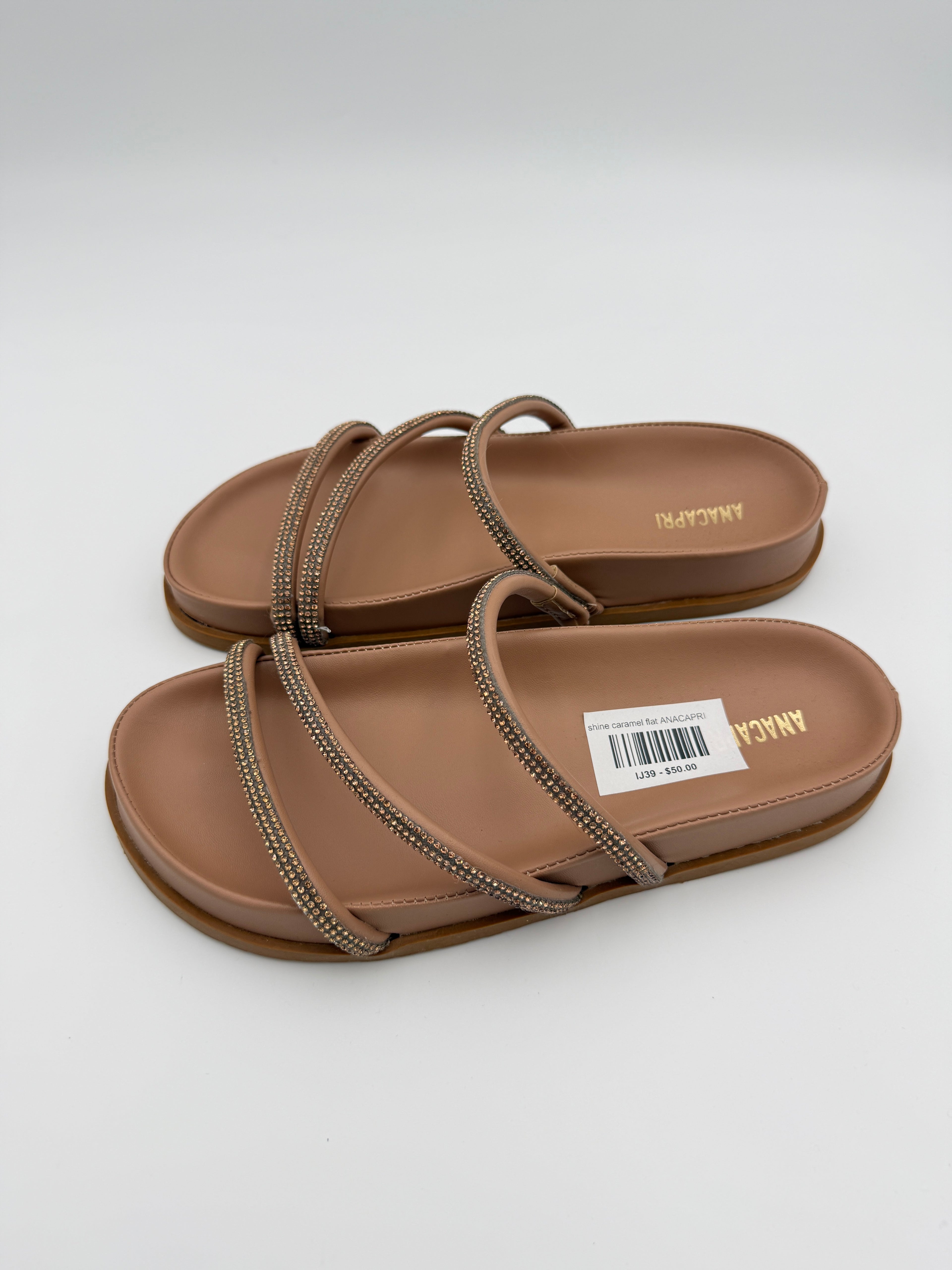 Anacapri Caramel Rhinestone flat Size 8