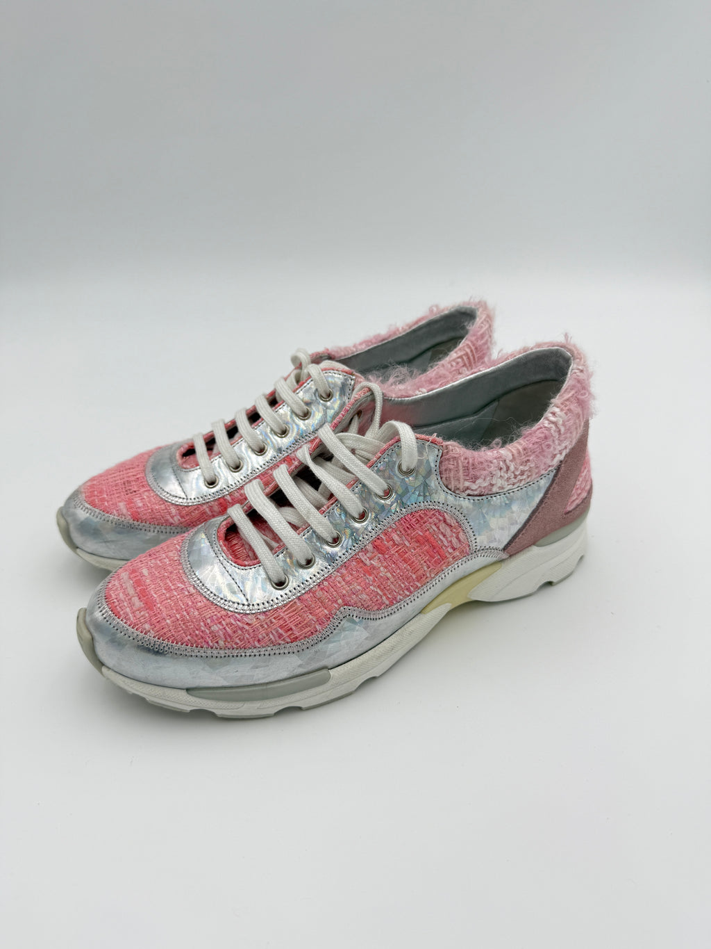 Chanel Pink Tweed Sneakers Size 37eu