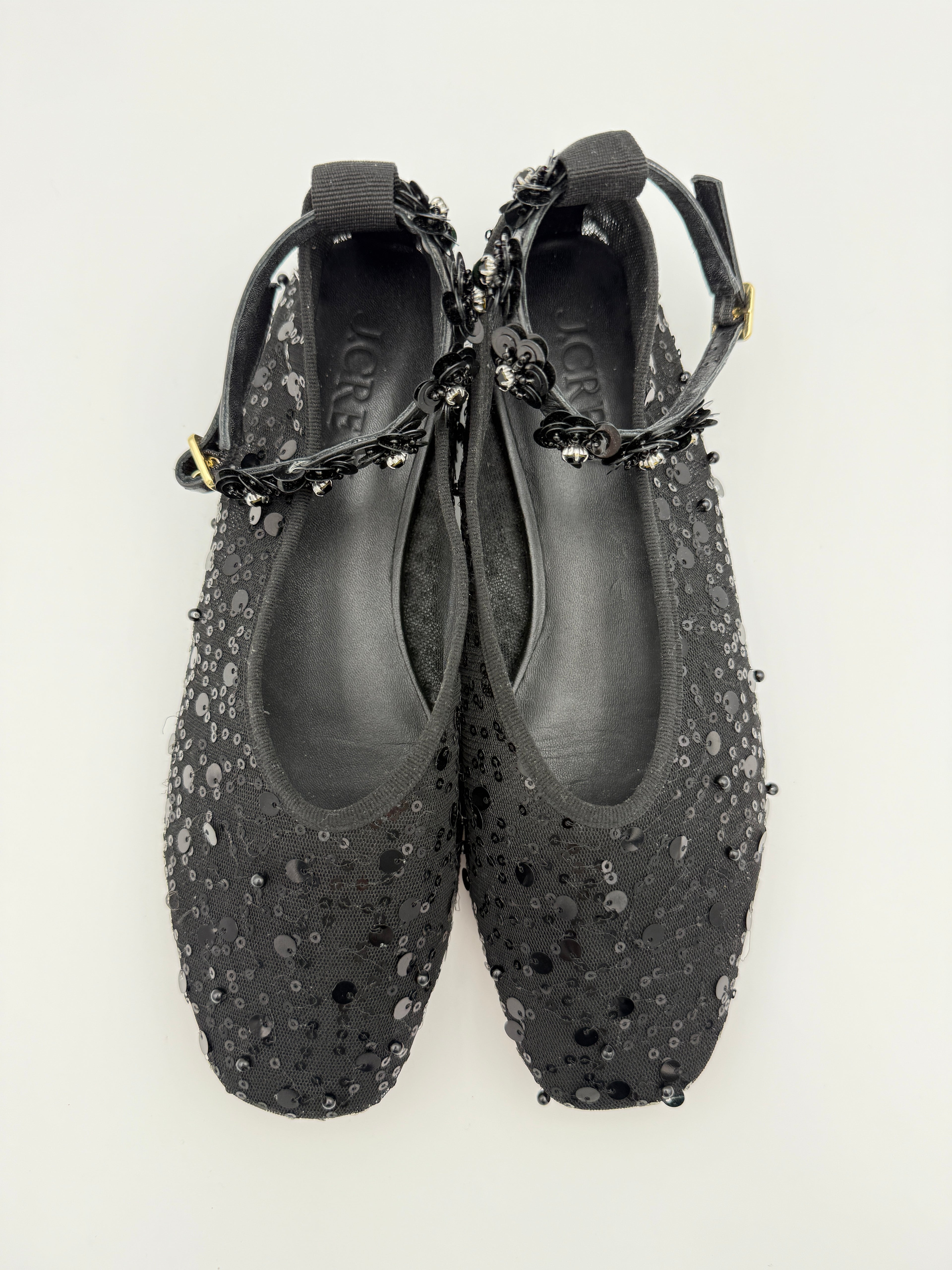 J.Crew Sequin Black Mesh Flats size 8
