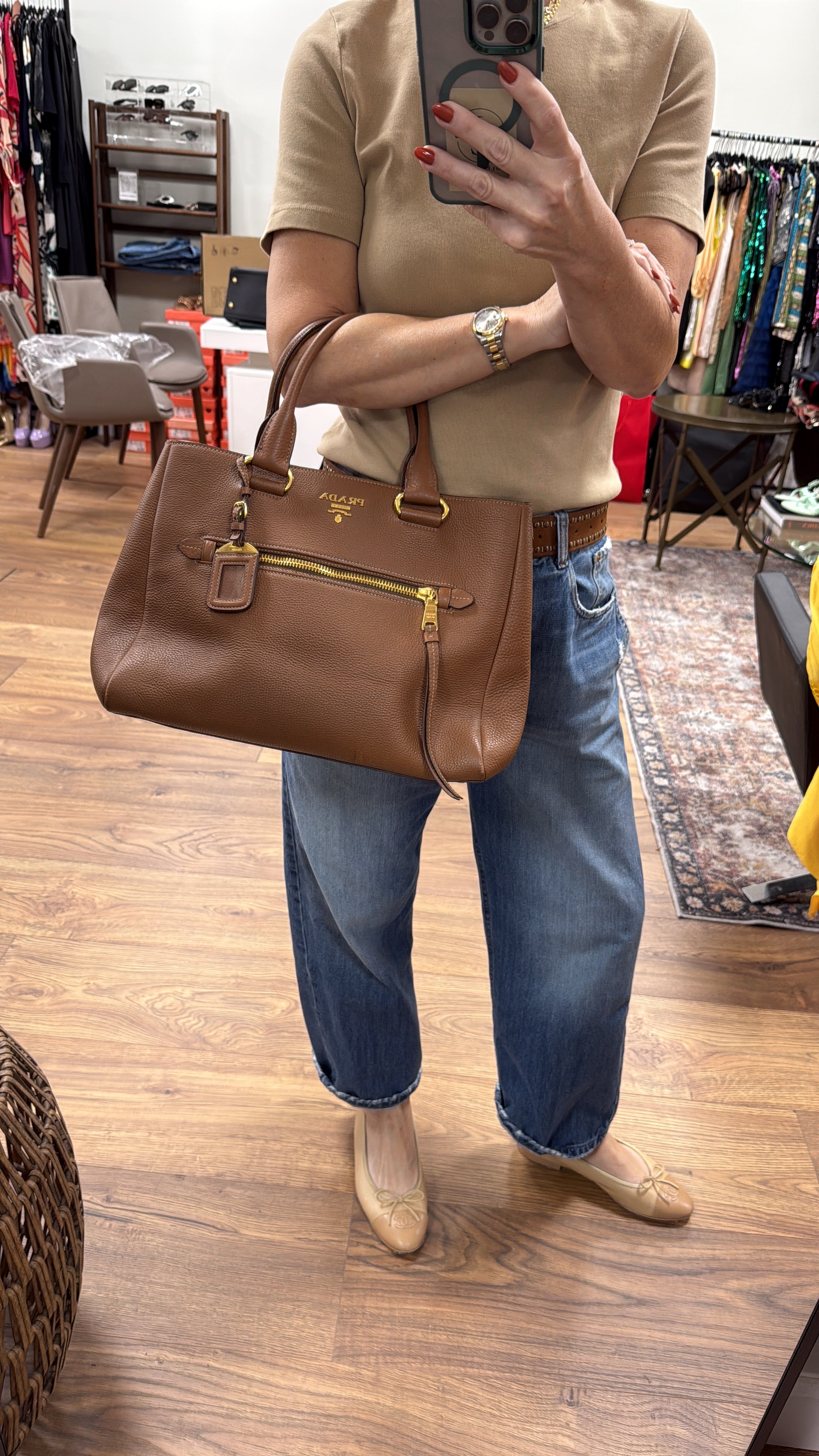 Prada Daino Brown Tote