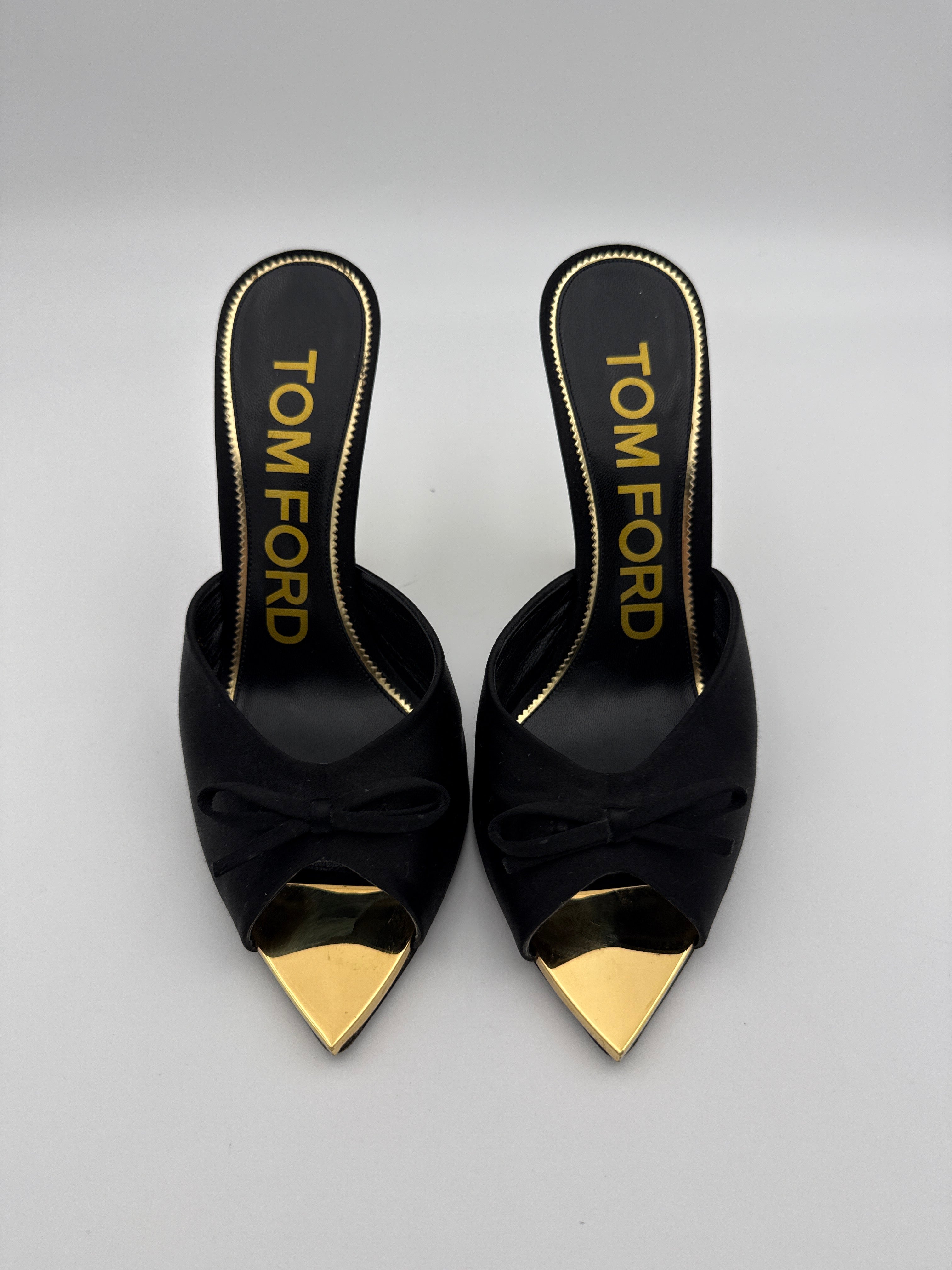 Tom Ford Black Satin Mule Size 38 box and dust