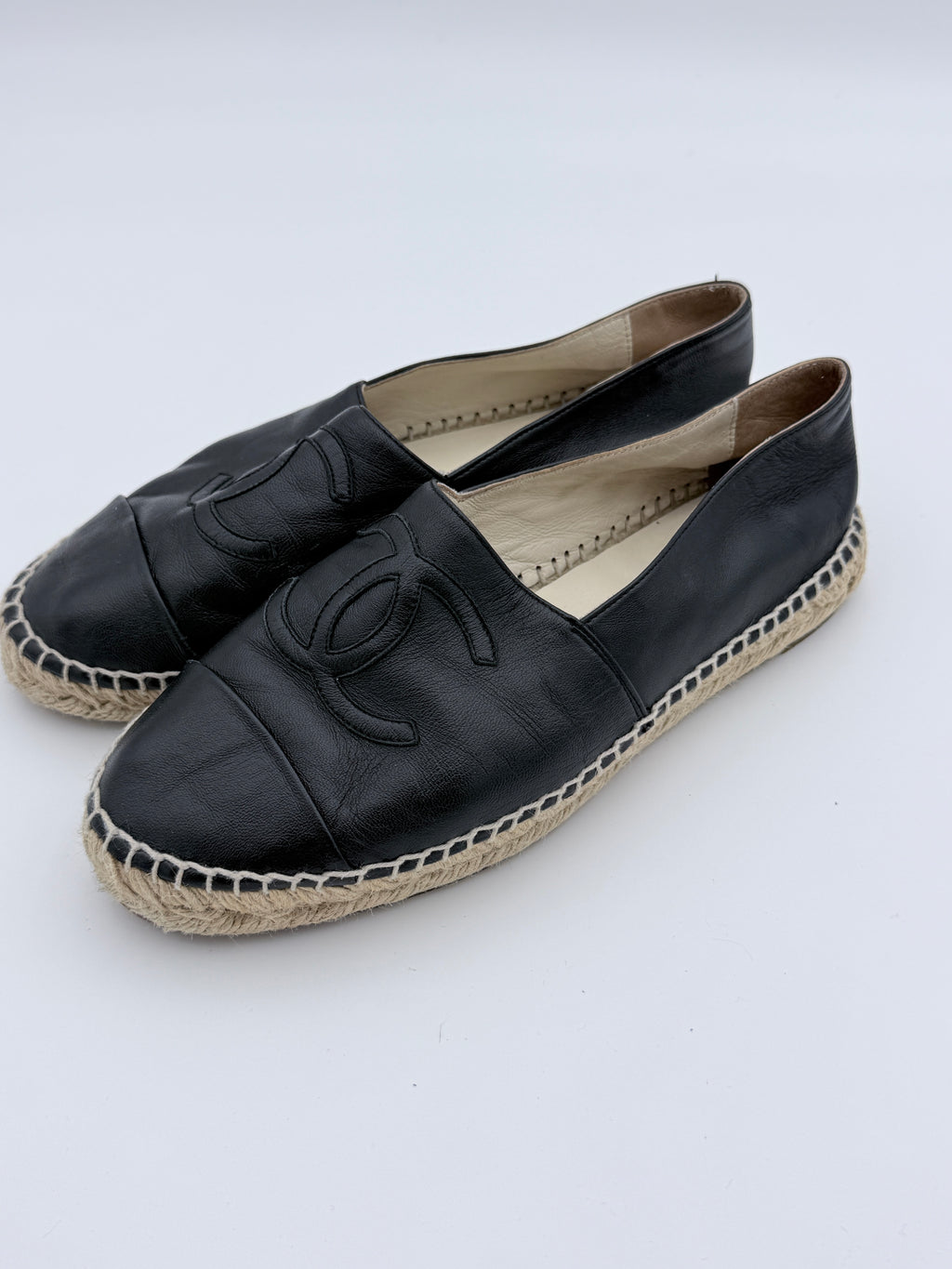 Chanel Black Leather Espadrille size 37 Pre Loved