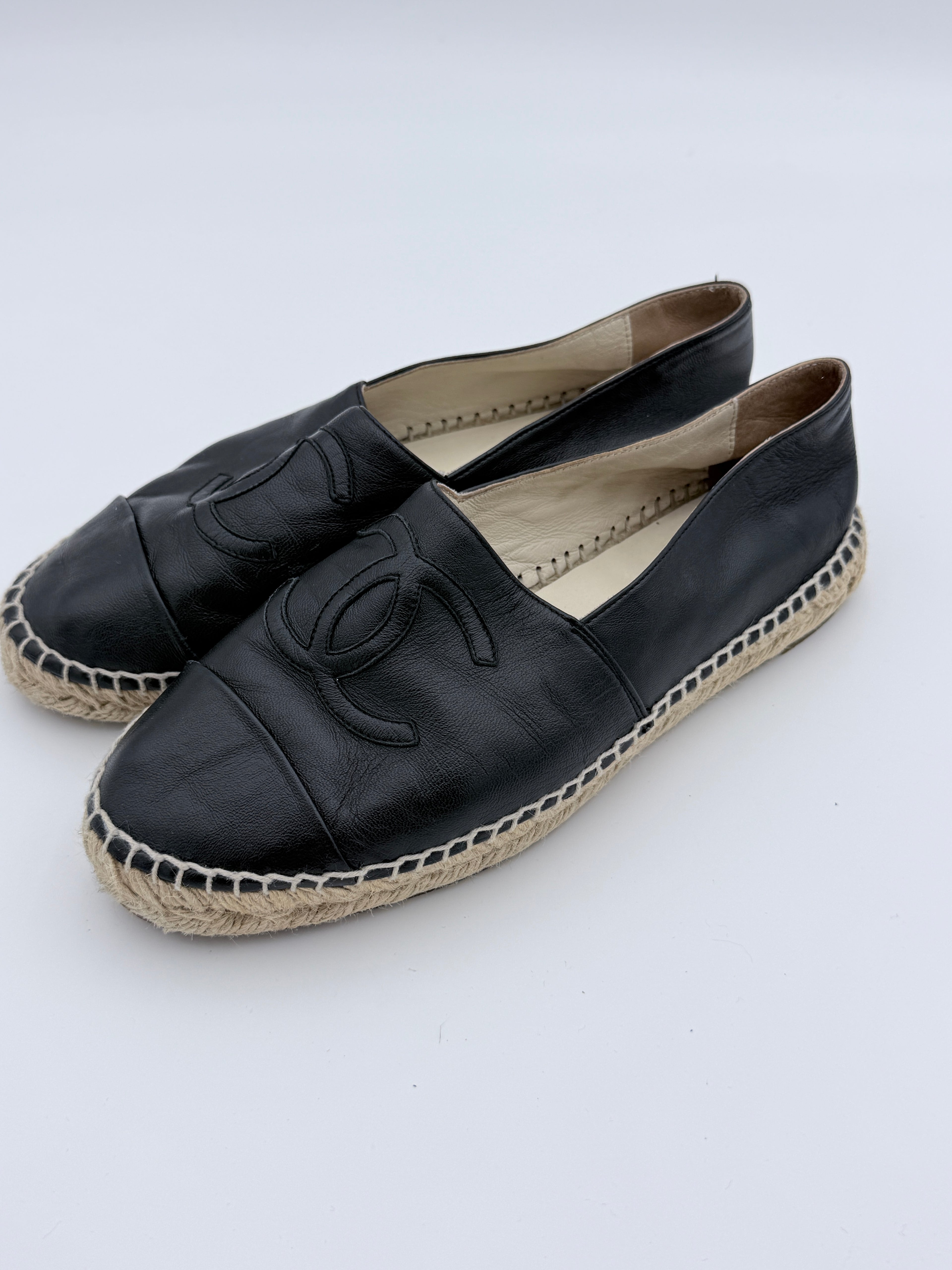 Chanel Black Leather Espadrille size 37 Pre Loved