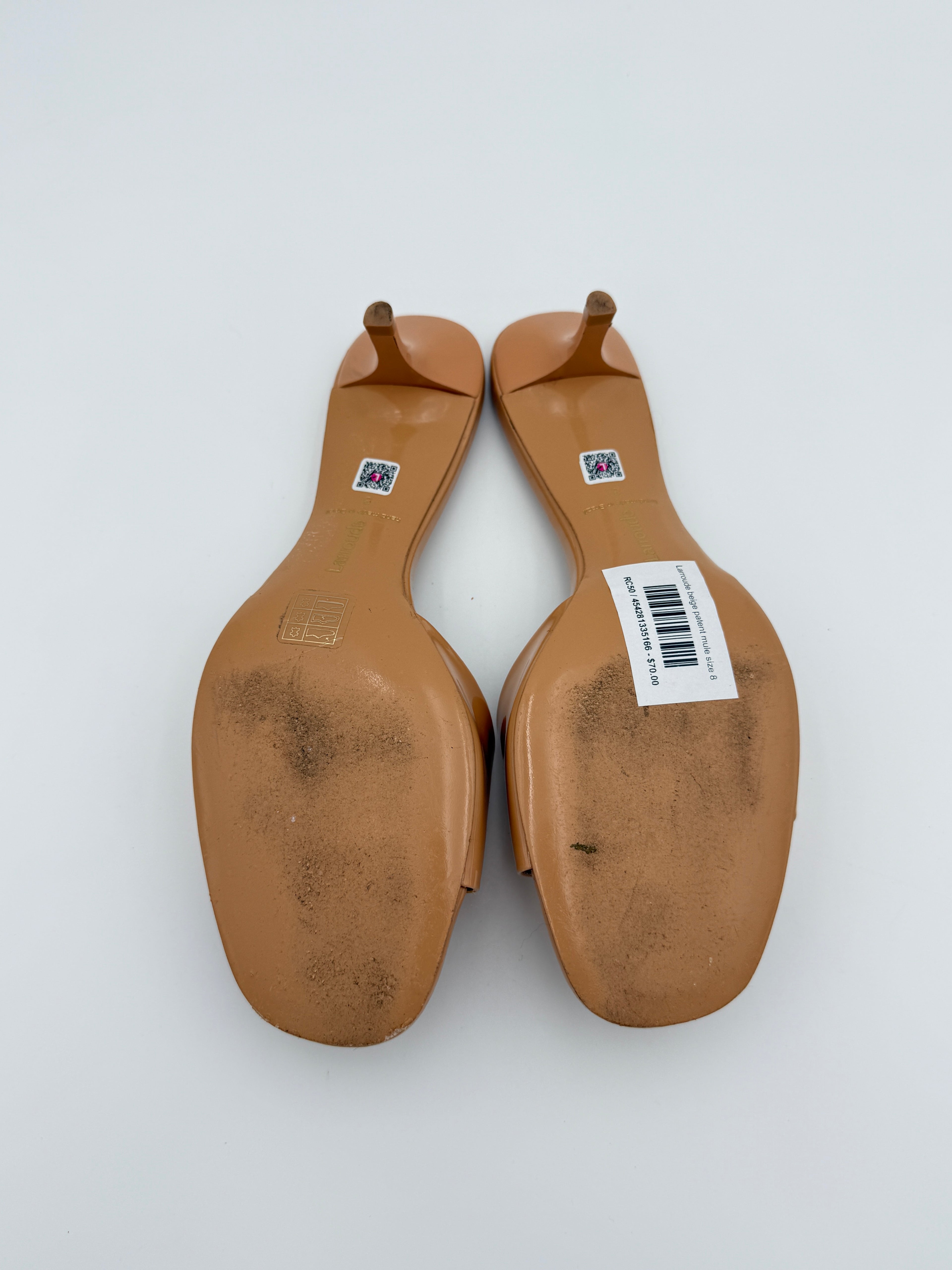Larroude Tan Patent Mule Size 8