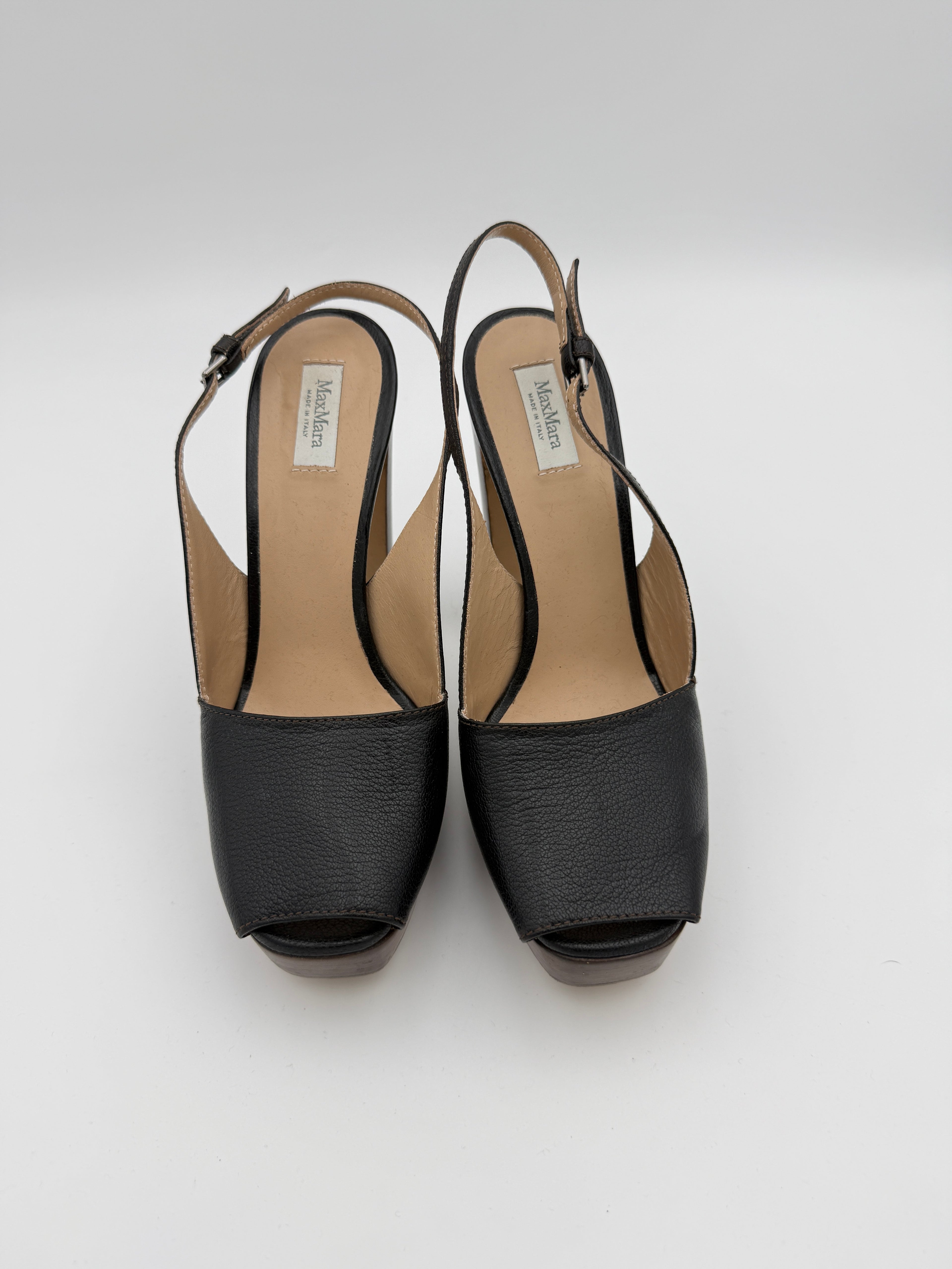 Max Mara Black Leather Heels Size 39
