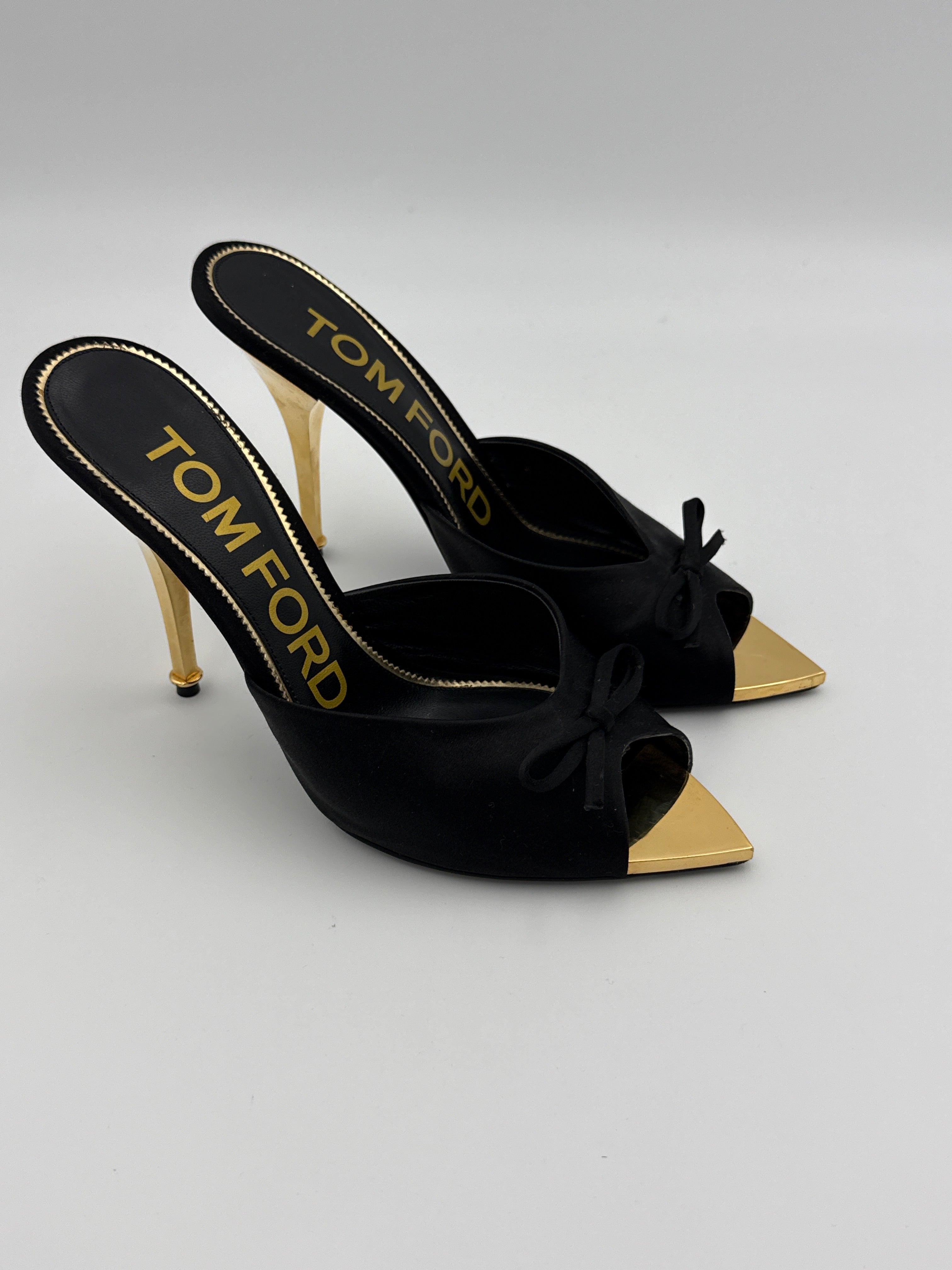 Tom Ford Black Satin Mule Size 38 box and dust
