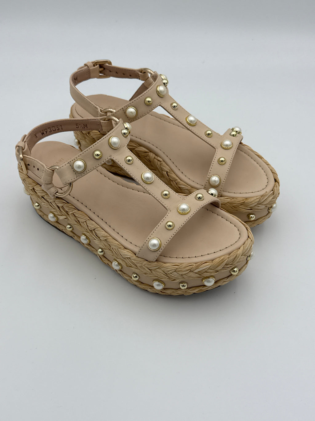 Suart Weizman Raffia and Pearls platform size 5.5 w/ dust