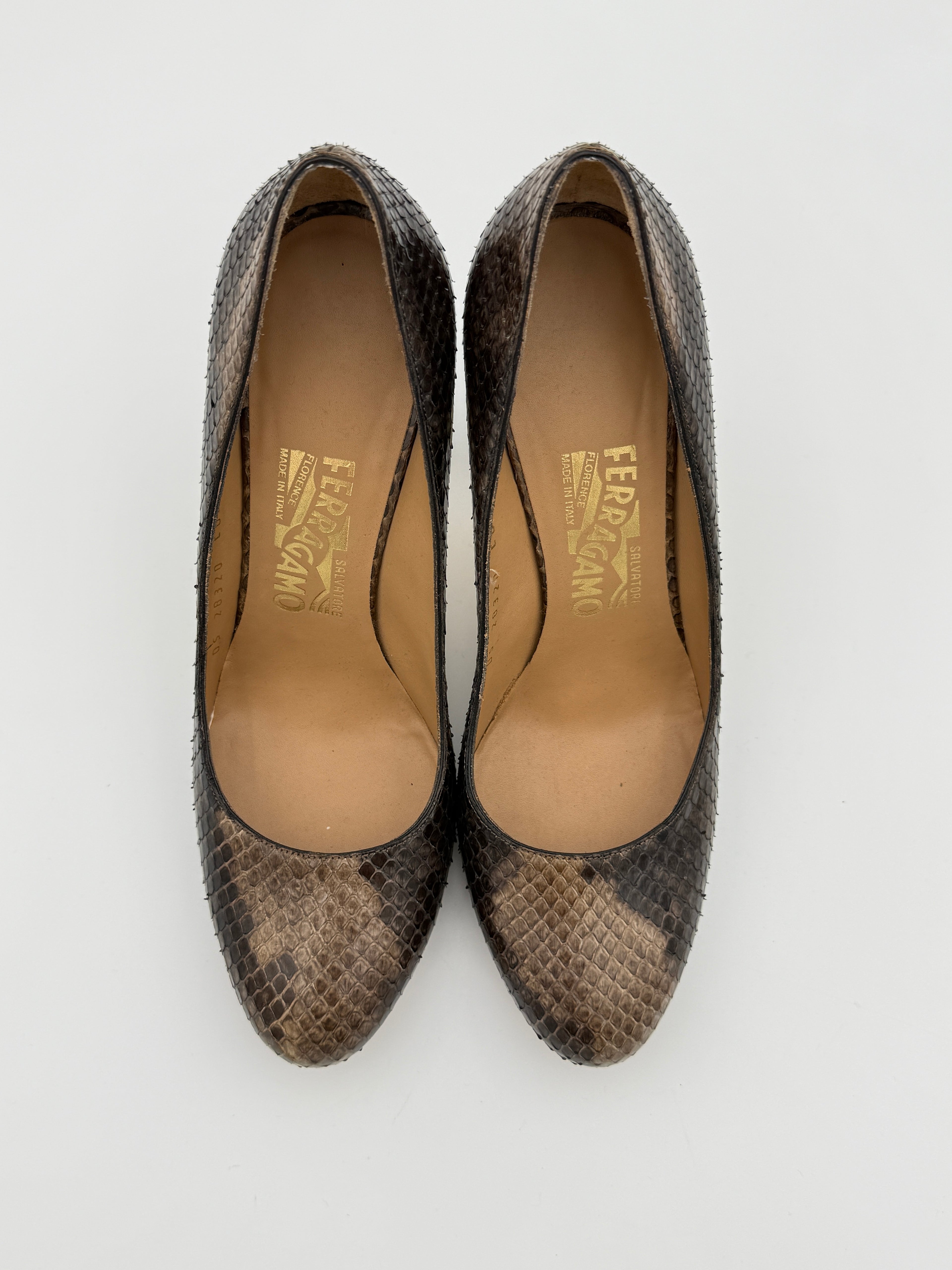 Ferragamo Brown Python Heel US7,5