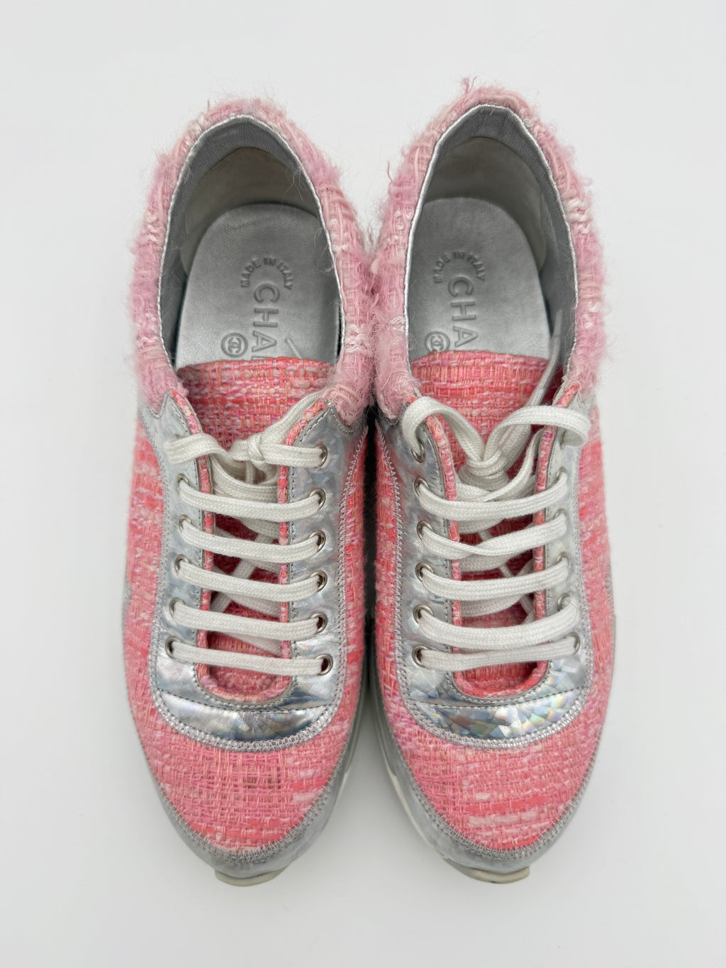 Chanel Pink Tweed Sneakers Size 37eu