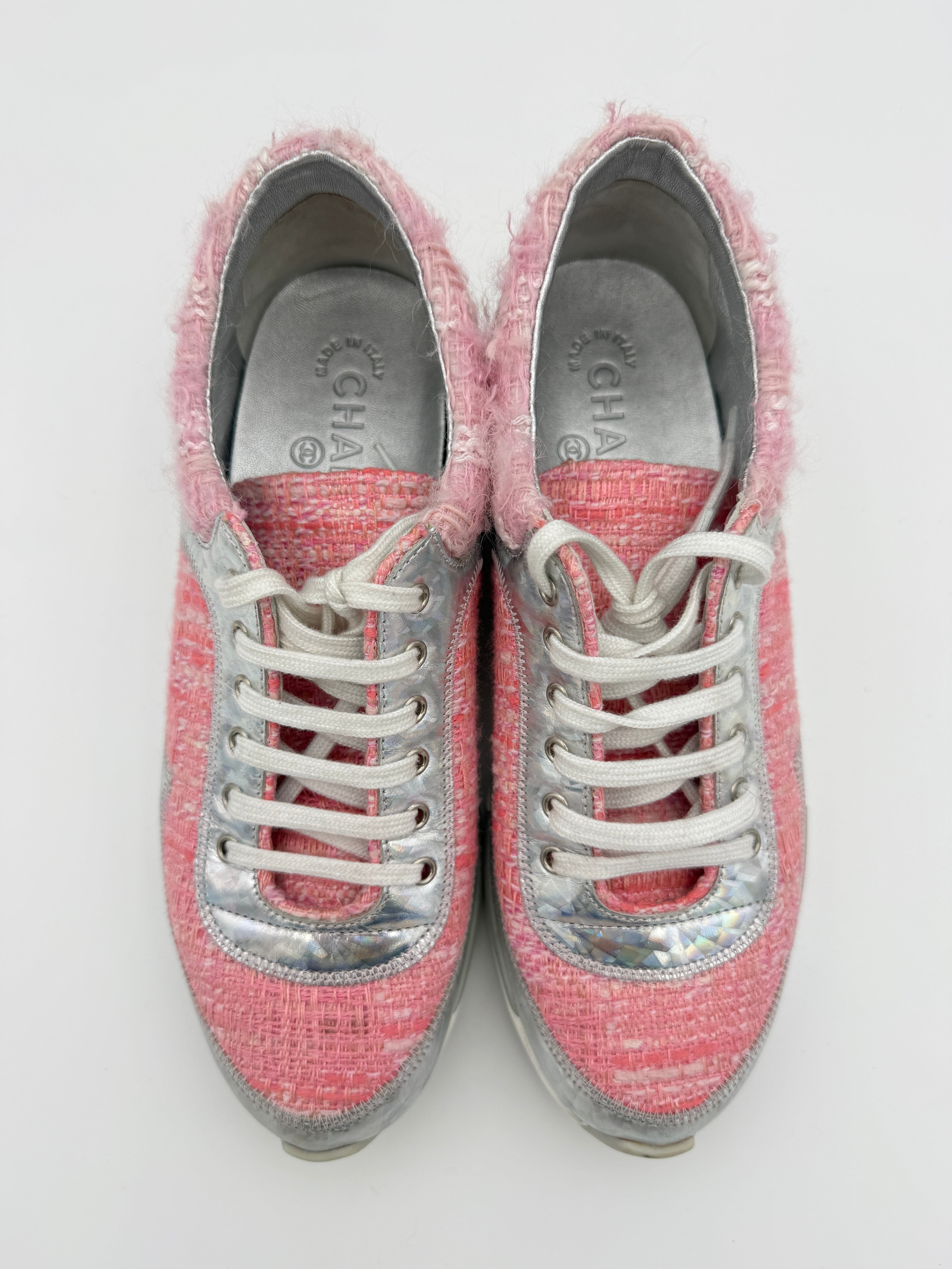 Chanel Pink Tweed Sneakers Size 37eu