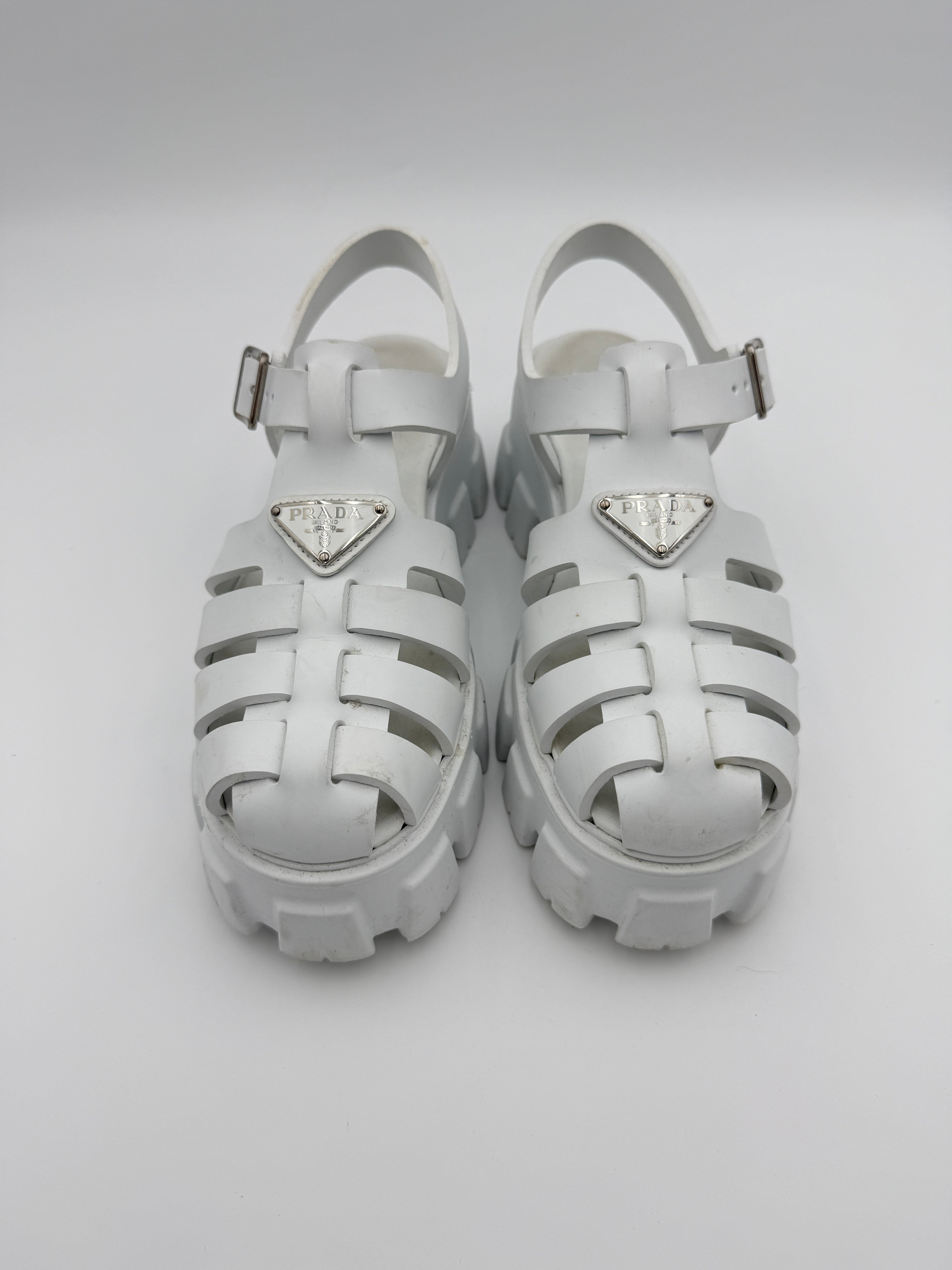 Prada White Monolith Platform Sandals Size 8