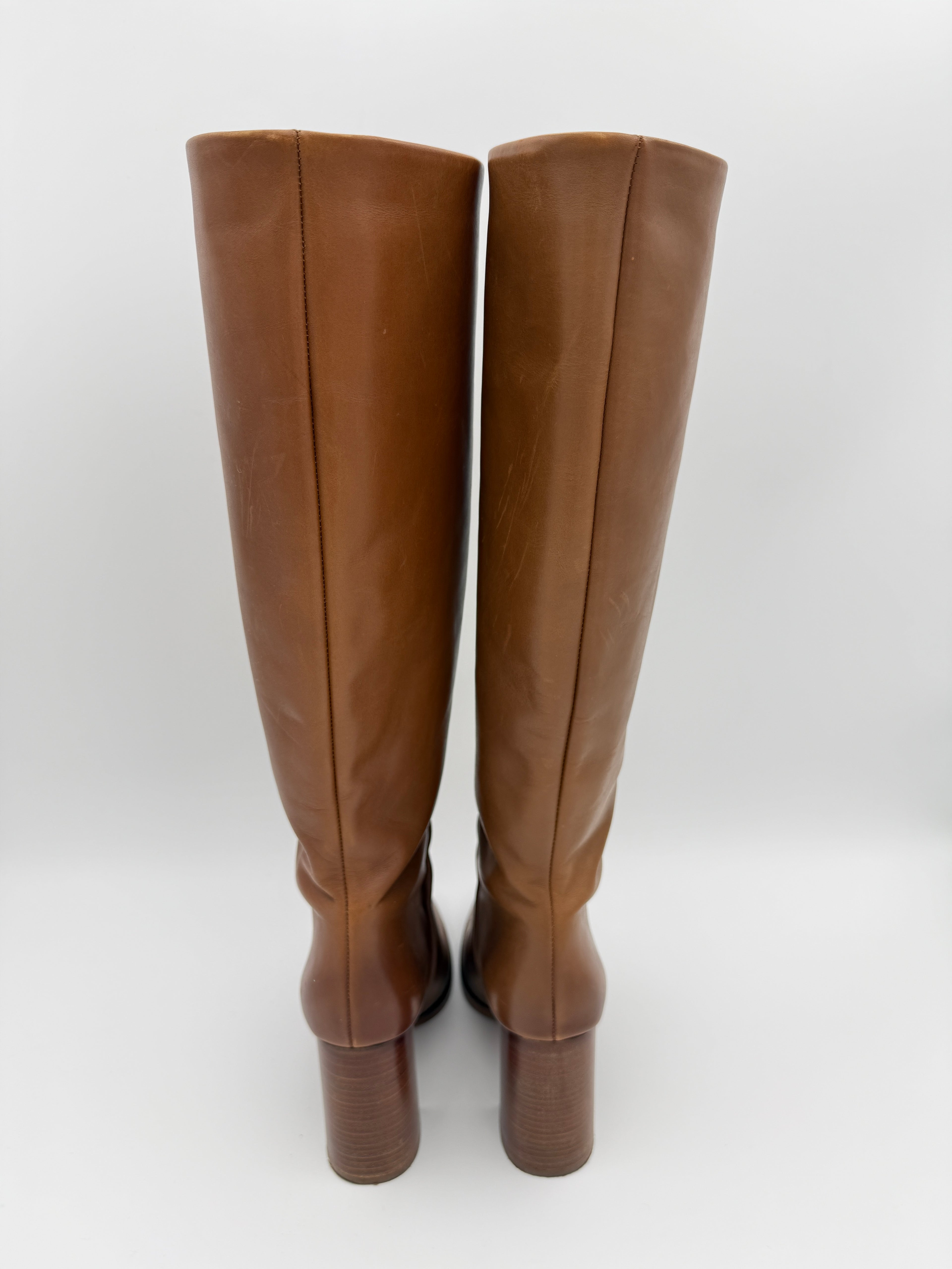 Maximo Dutti caramel leather tall boots size 37
