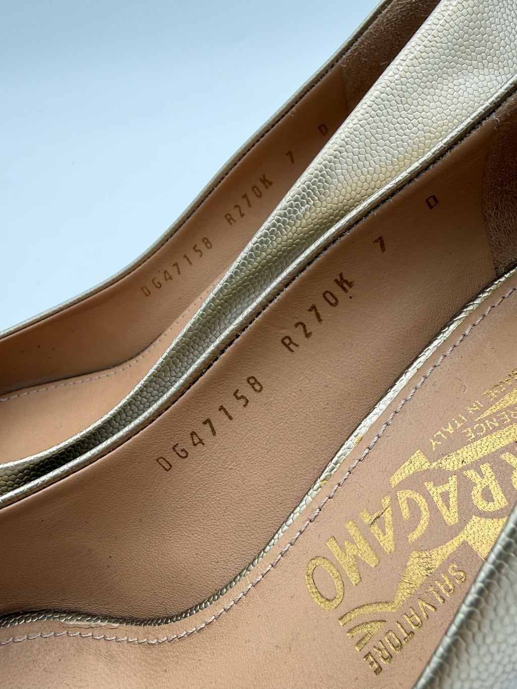 Ferragamo Gold Heel Size 7
