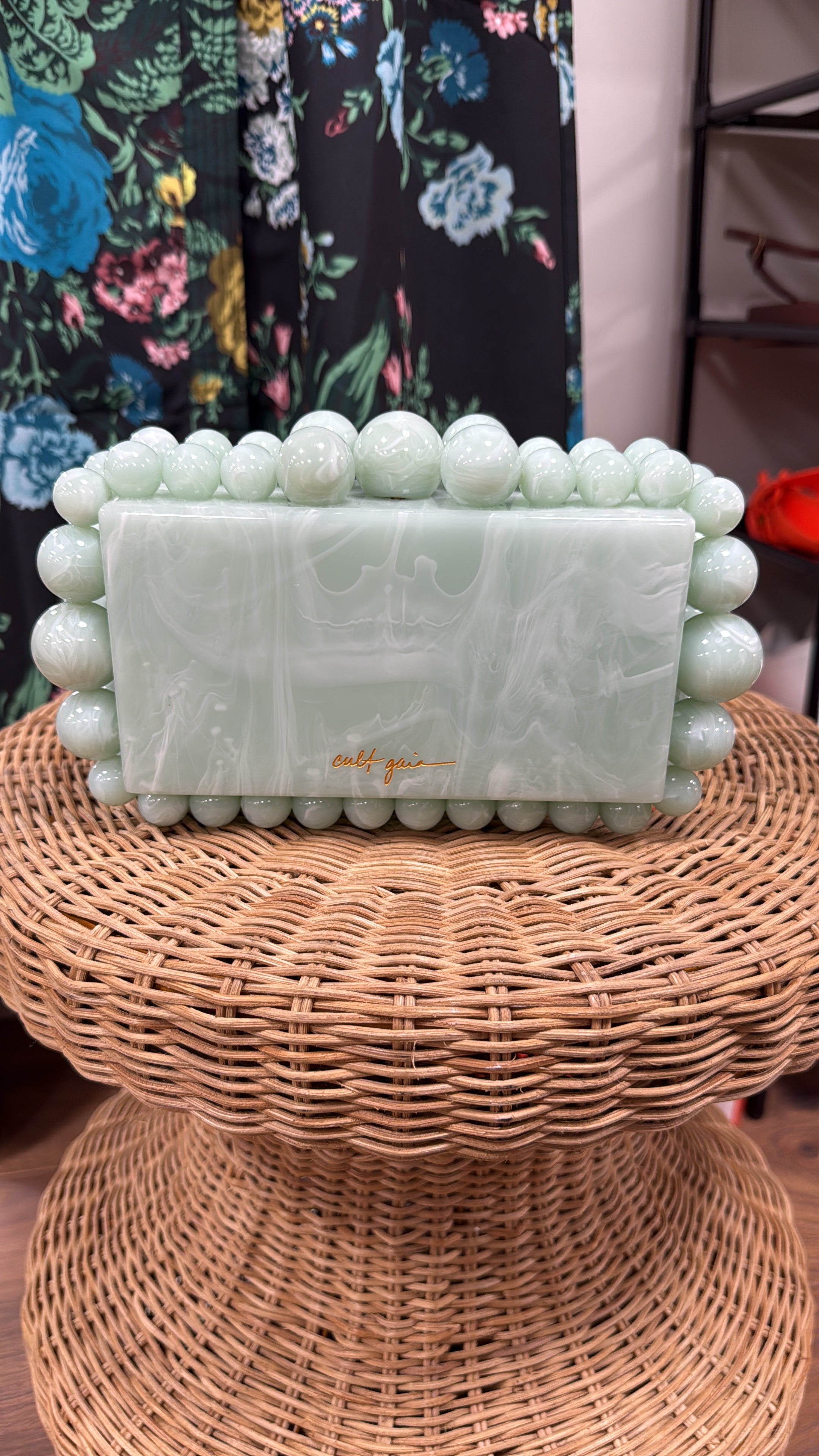 Cult Gaia Soft green acrylic clutch