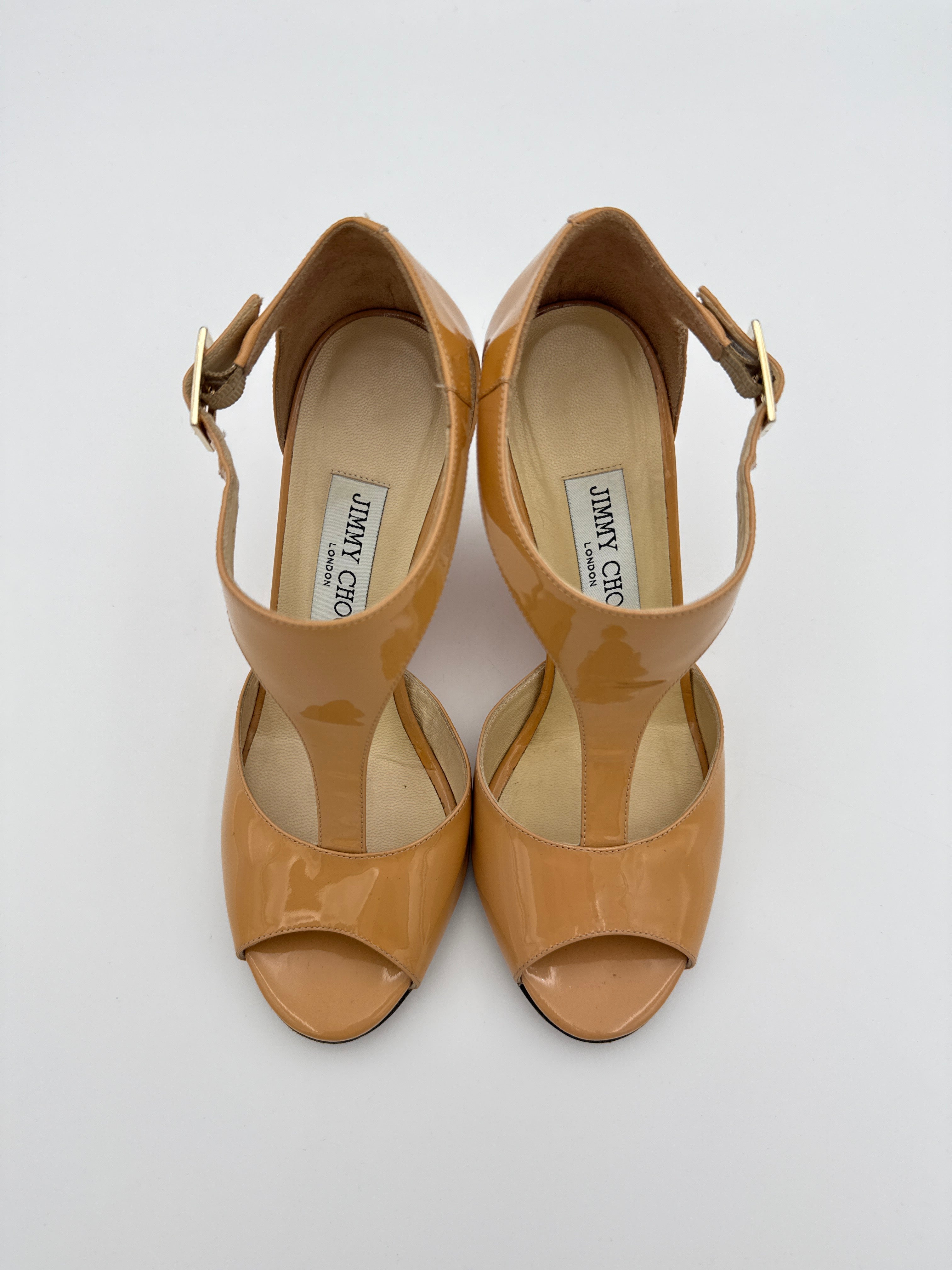 Jimmy Choo Patent Nude wedge size 36 w/ dust