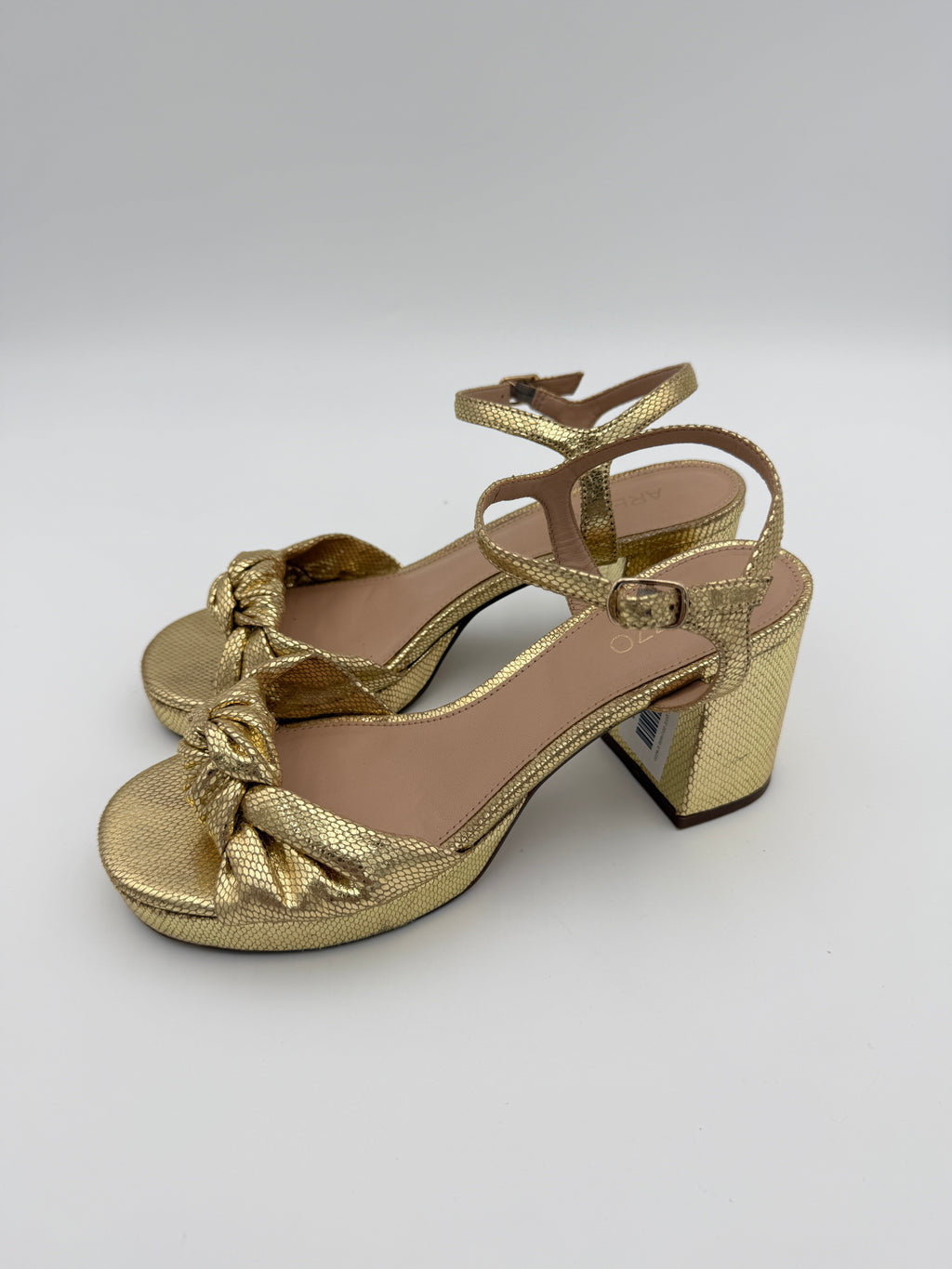 Arezzo Block Heel Gold Sandal Size 8