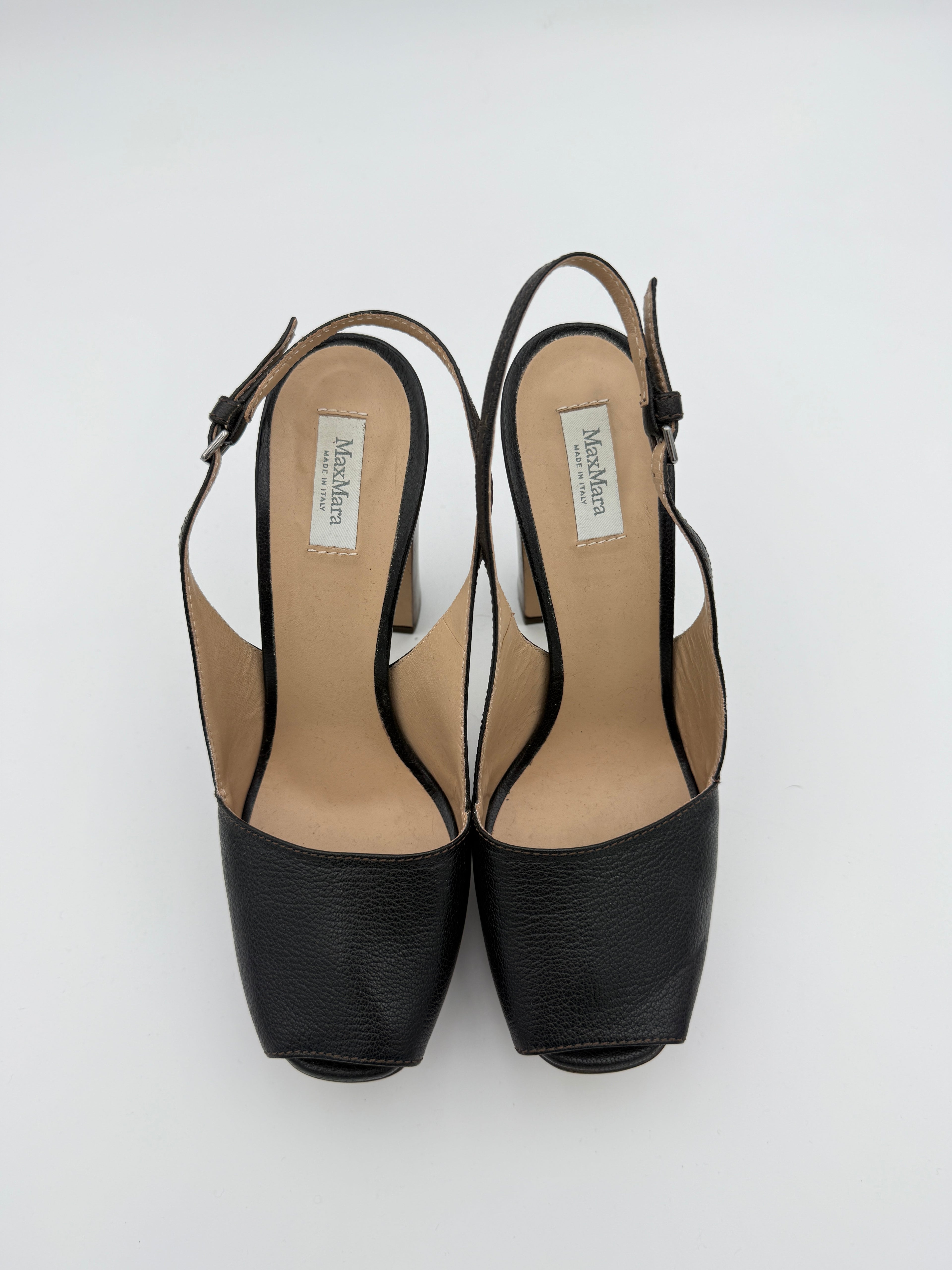 Max Mara Black Leather Heels Size 39