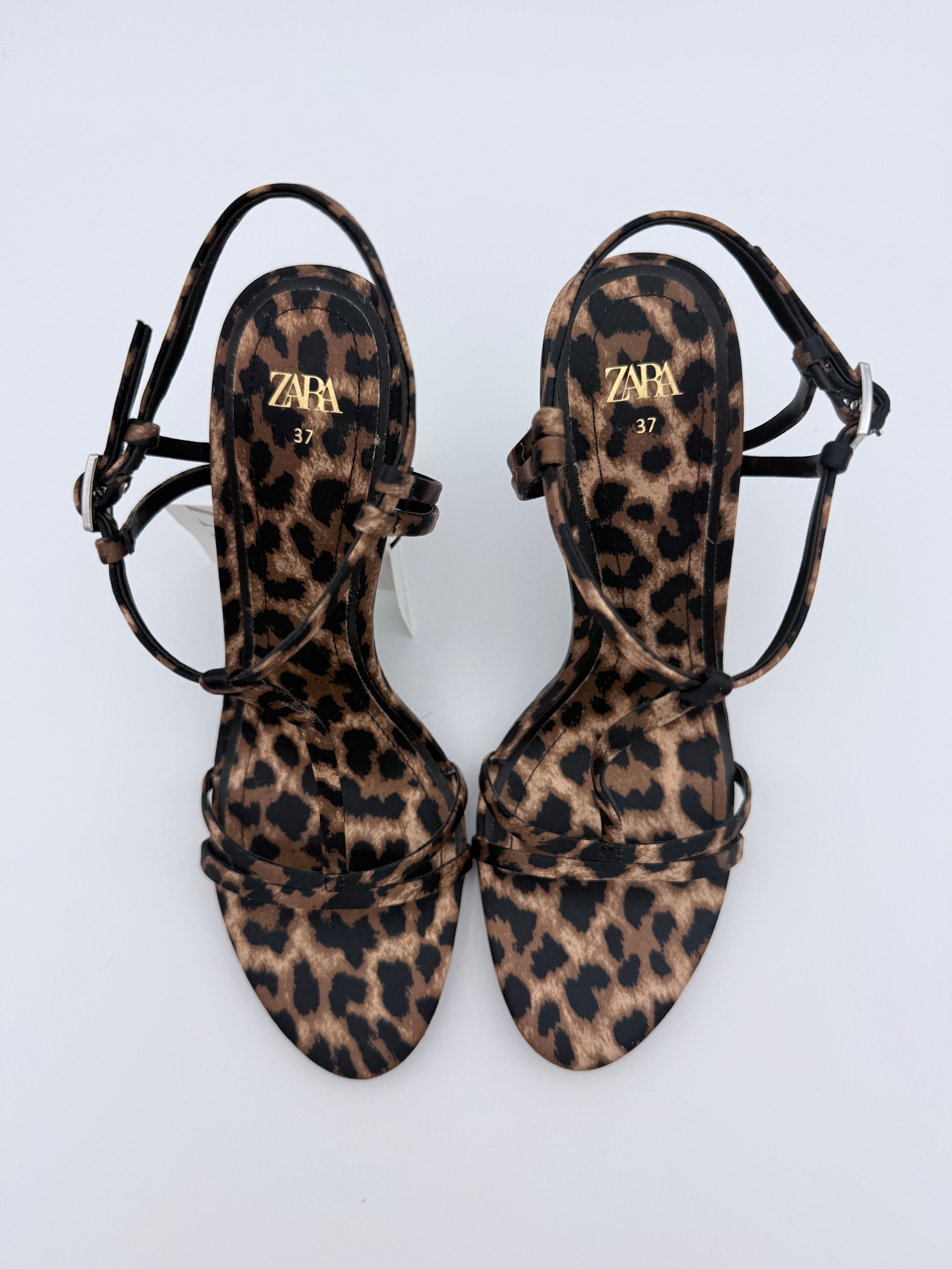 Zara Leopard Satin Sandal Size 37 new