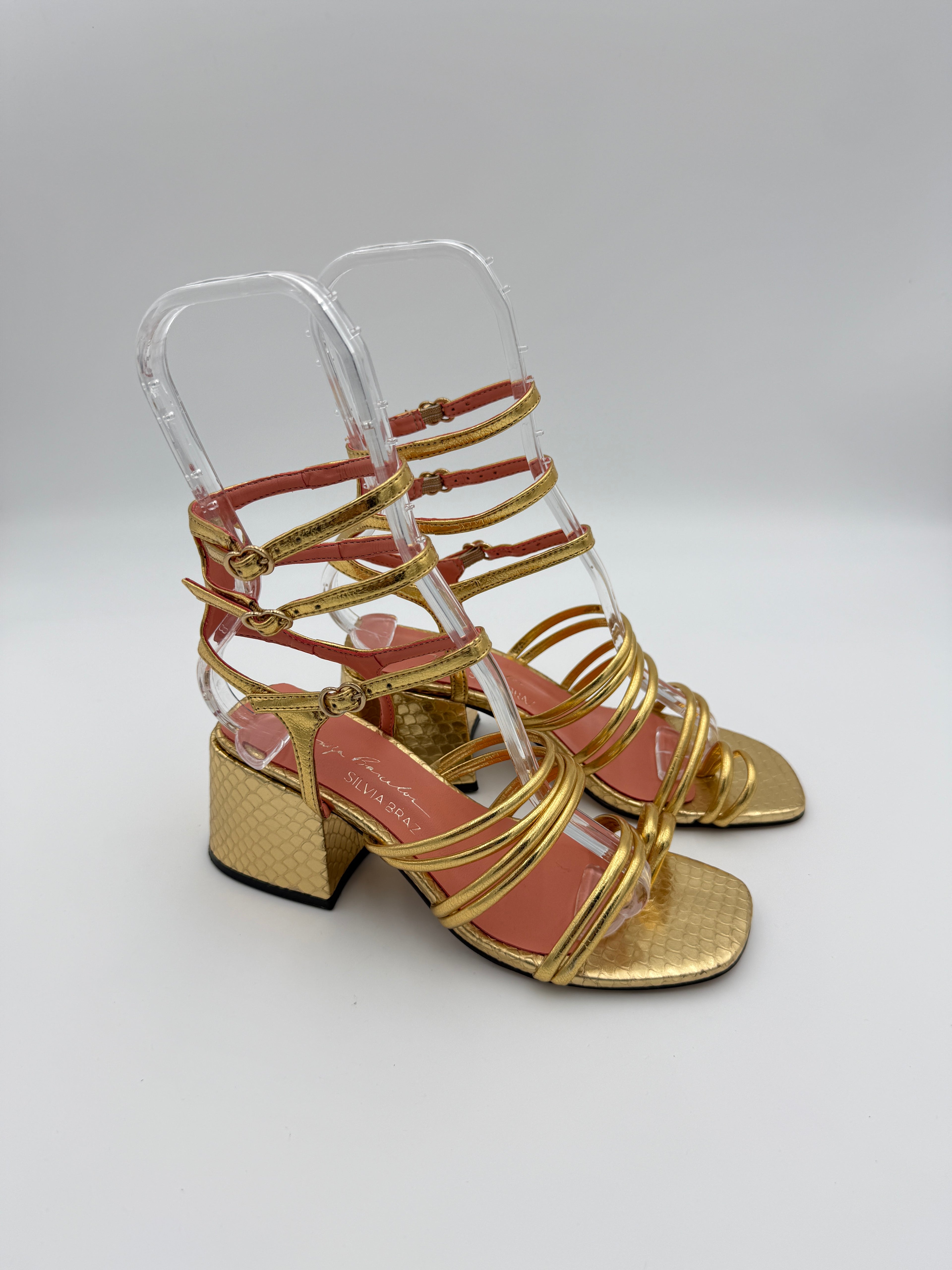 Luiza Barcelos Gold Metal Sandal Size 5 B002 V4
