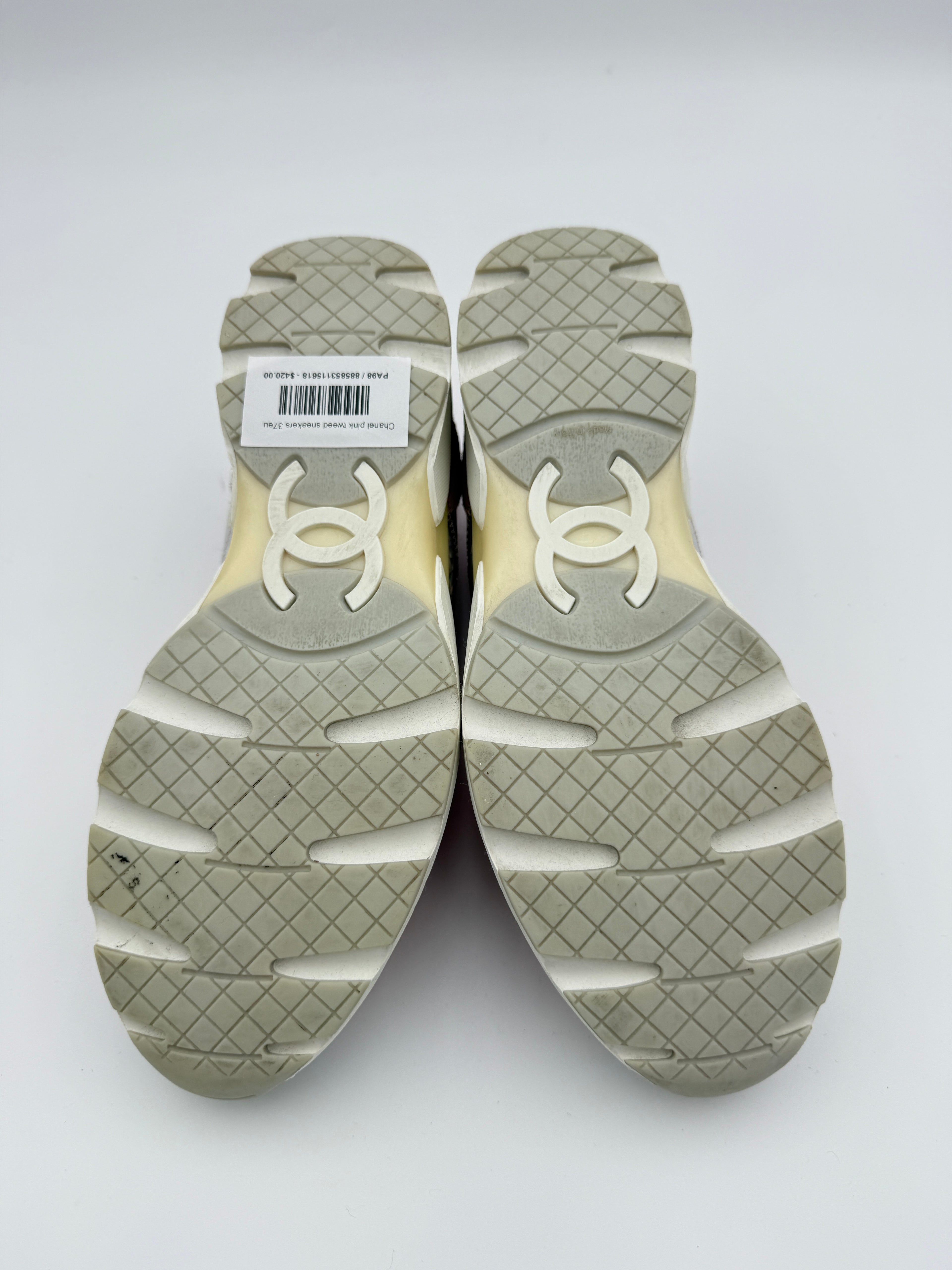 Chanel Pink Tweed Sneakers Size 37eu