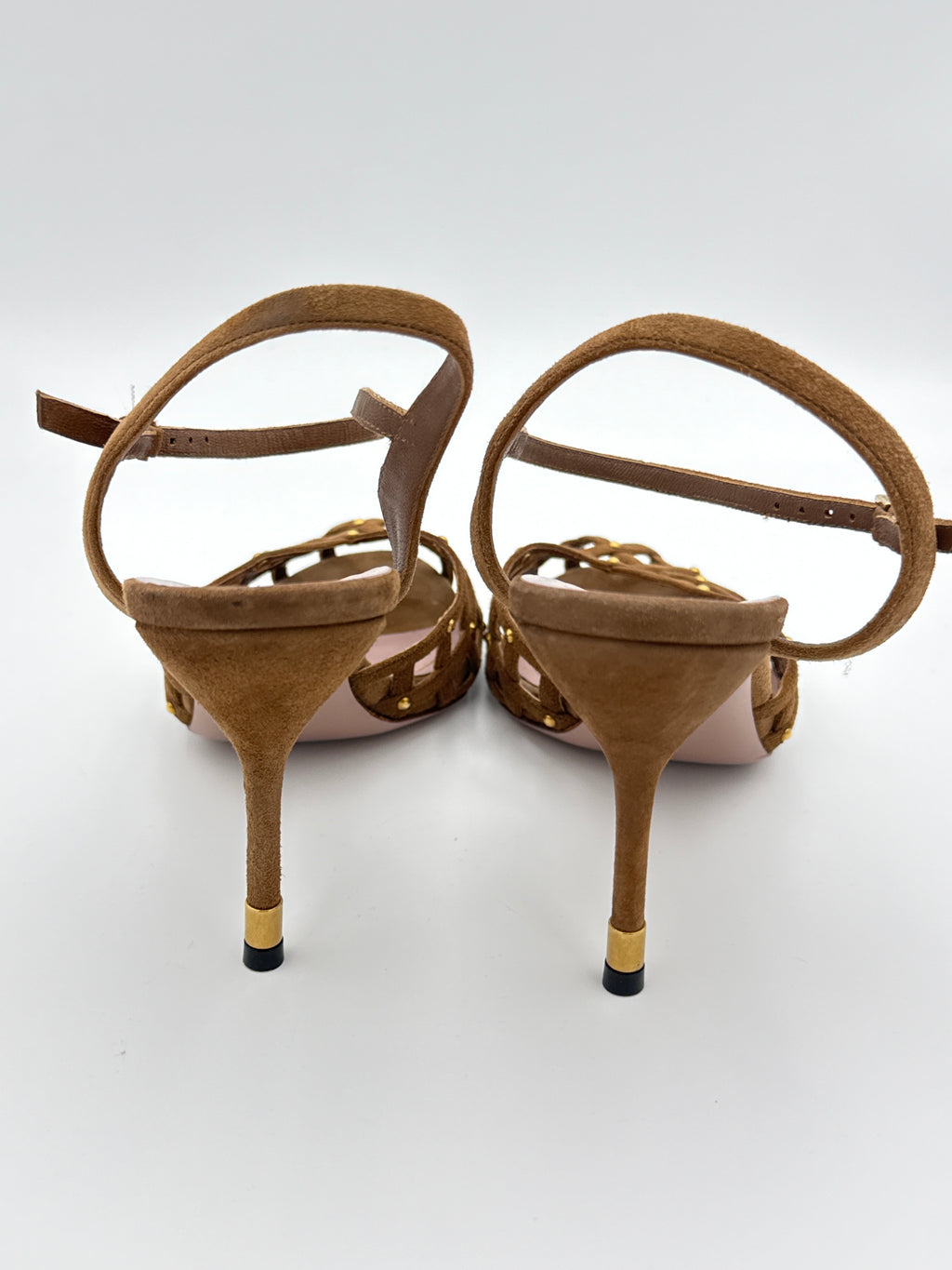 Gucci Caged Peep Toe Brown Suede Heel size 36