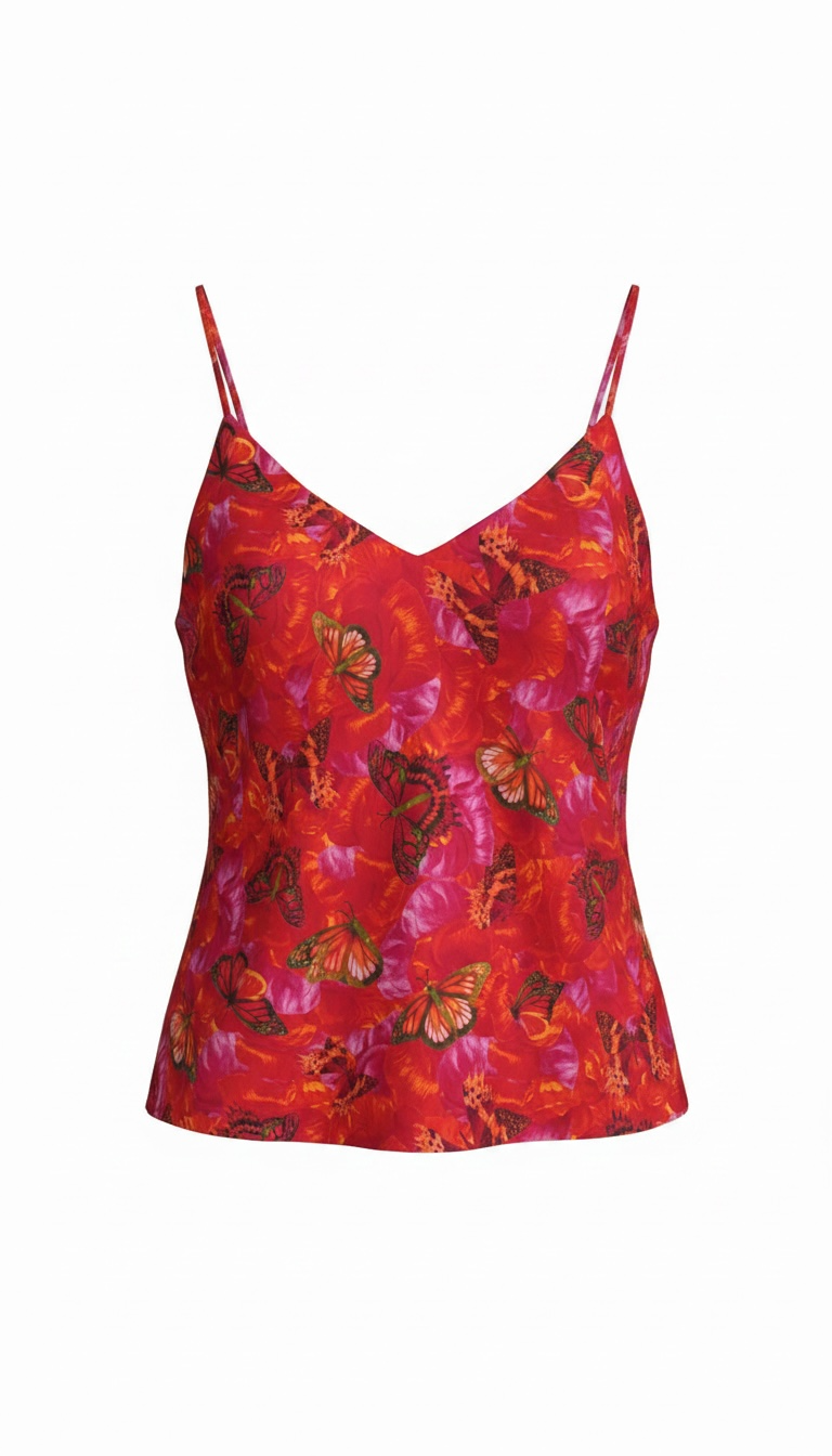 L Agency red silk butterfly top XS