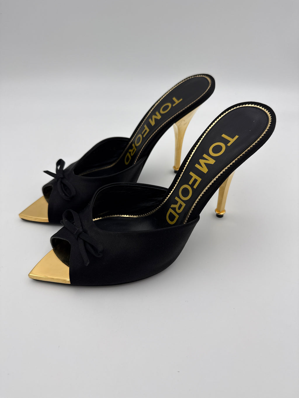 Tom Ford Black Satin Mule Size 38 box and dust