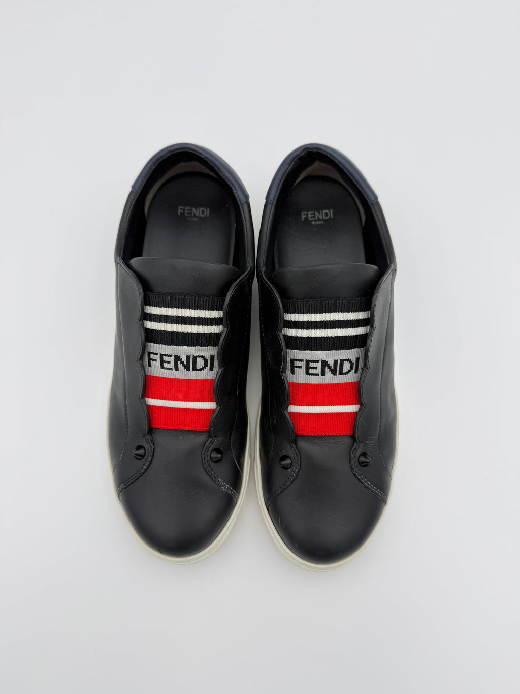 Fendi Black Leather Sneakers Size 38