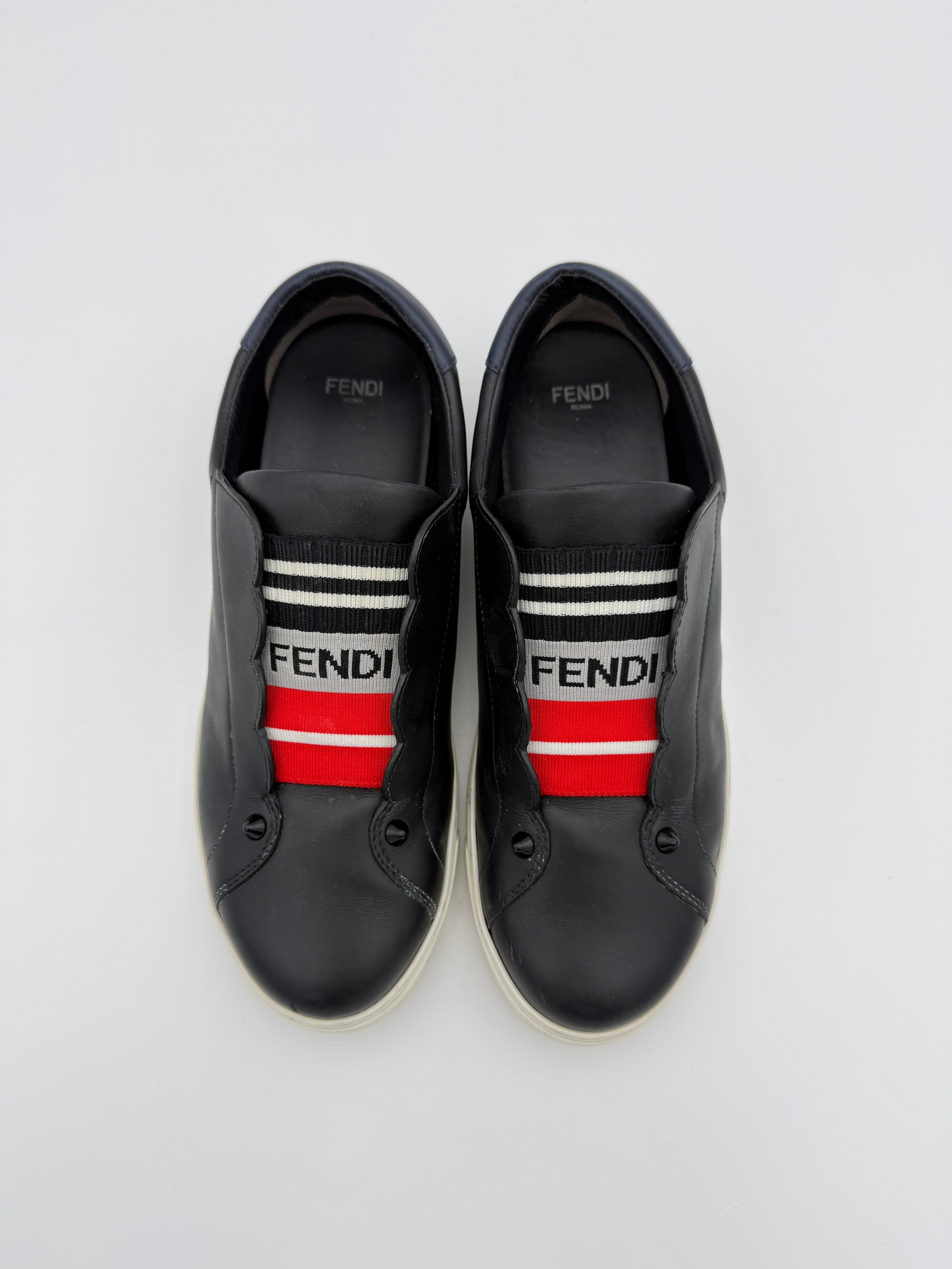 Fendi Black Leather Sneakers Size 38