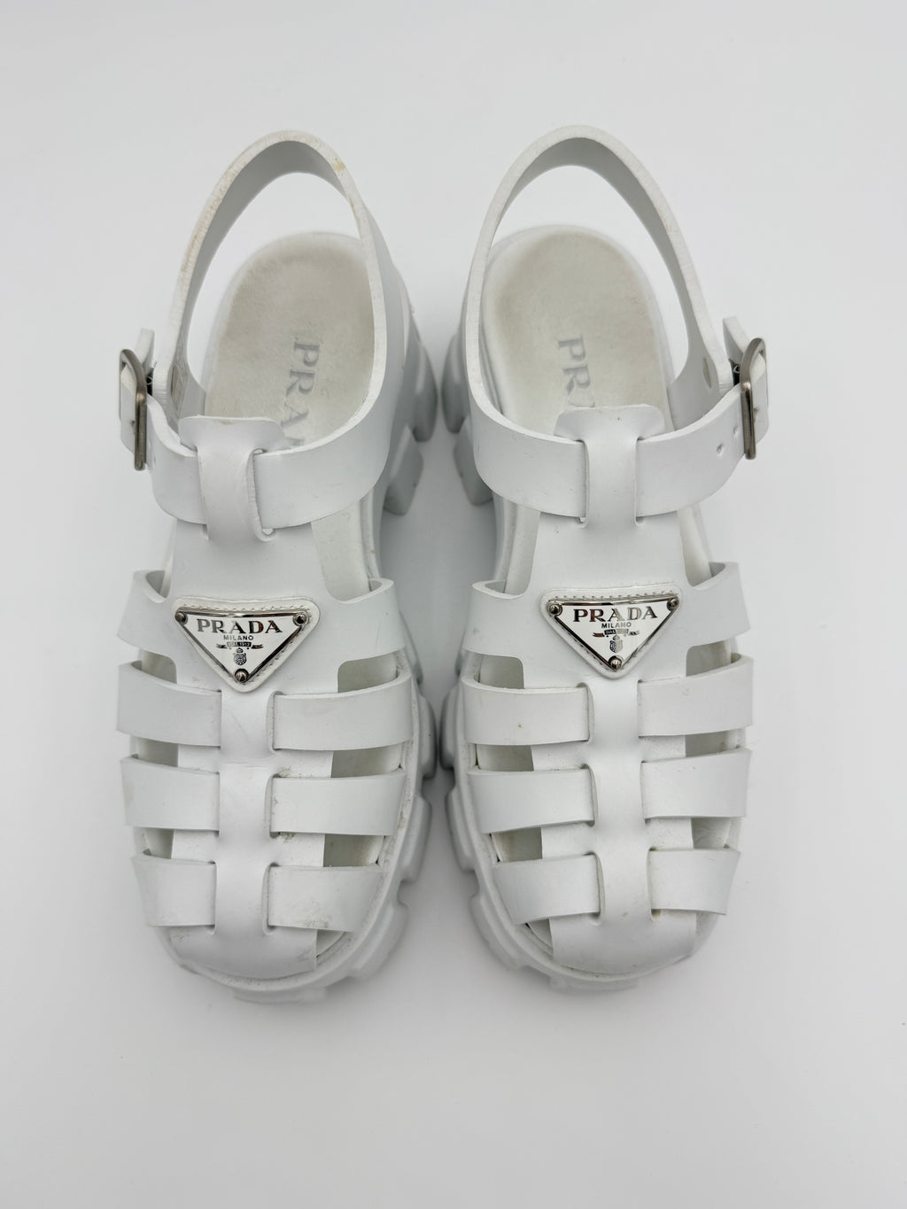 Prada White Monolith Platform Sandals Size 8