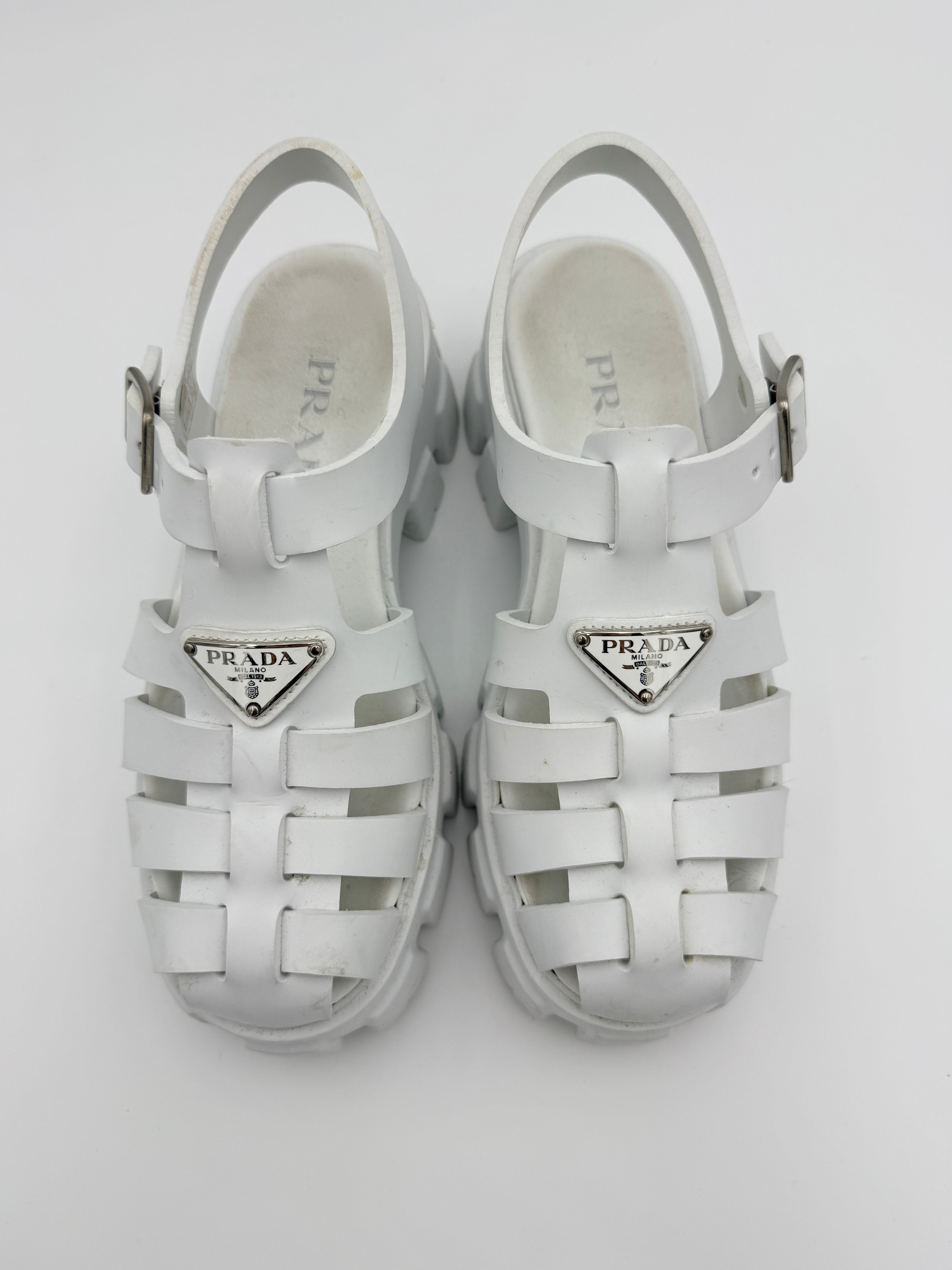 Prada White Monolith Platform Sandals Size 8