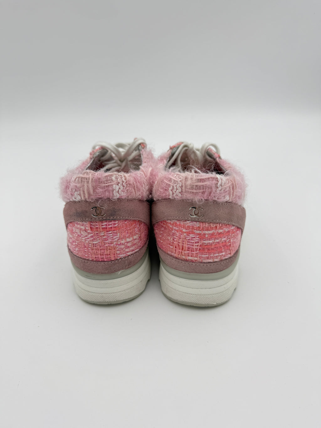 Chanel Pink Tweed Sneakers Size 37eu