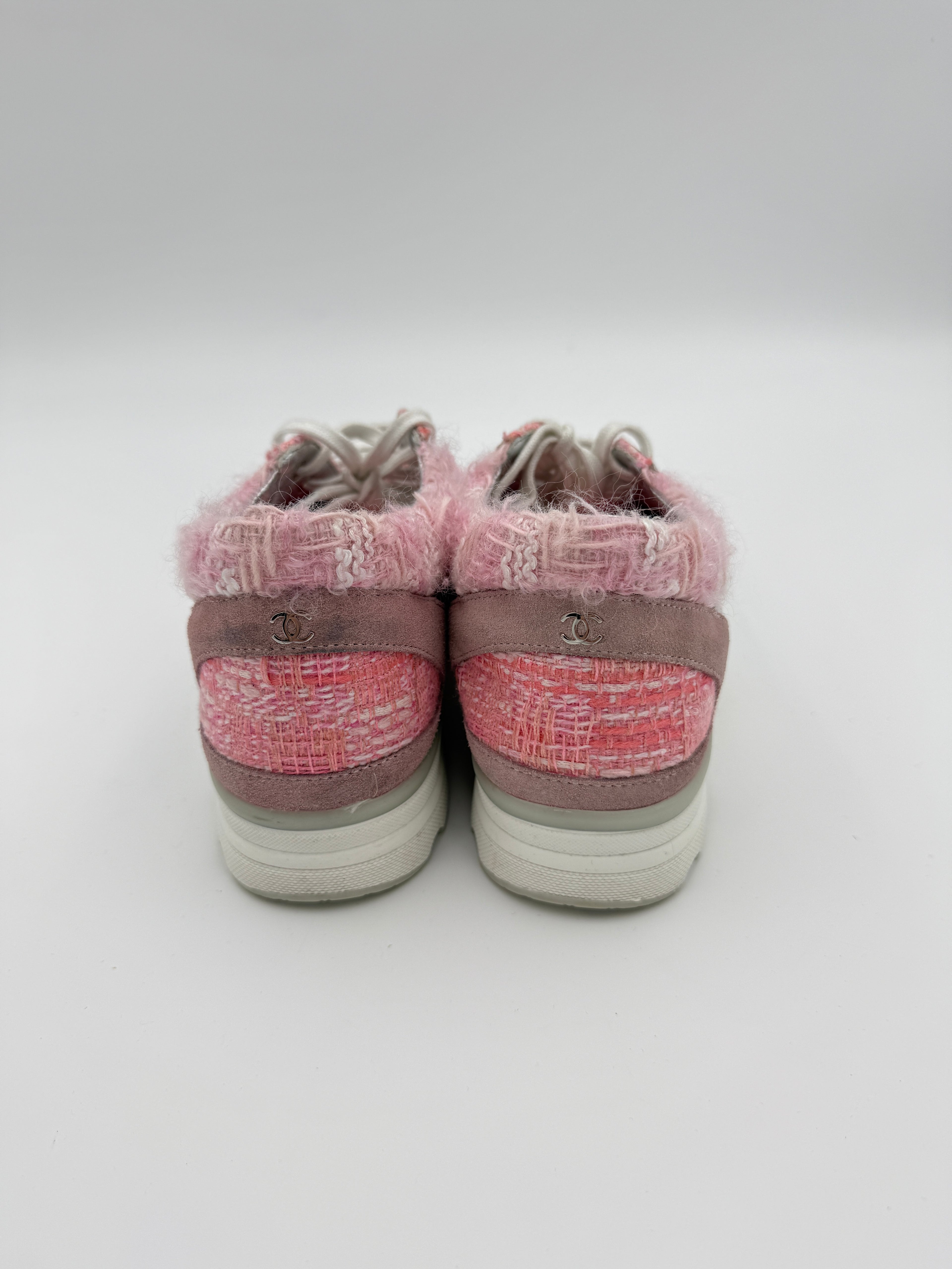 Chanel Pink Tweed Sneakers Size 37eu