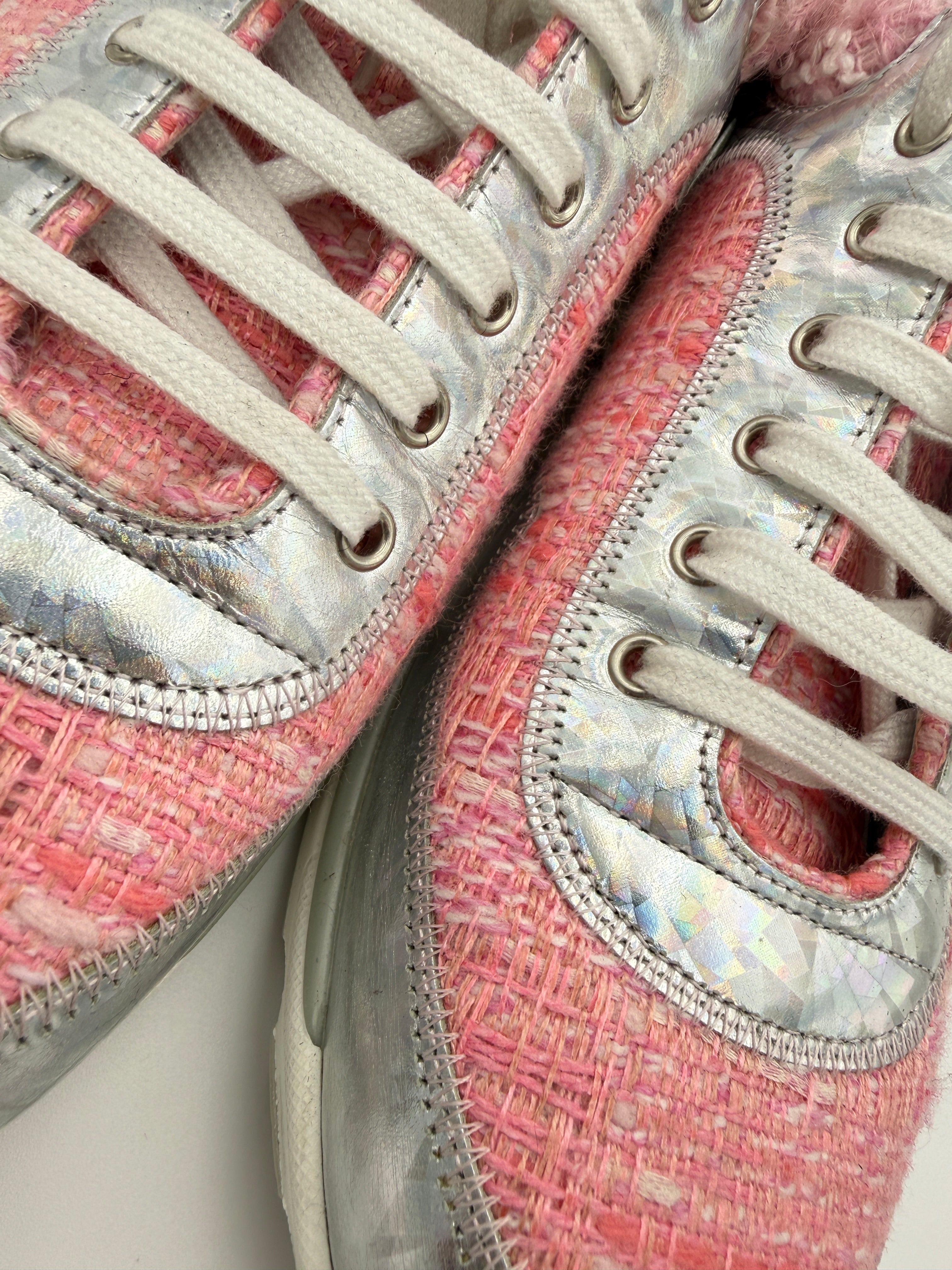 Chanel Pink Tweed Sneakers Size 37eu