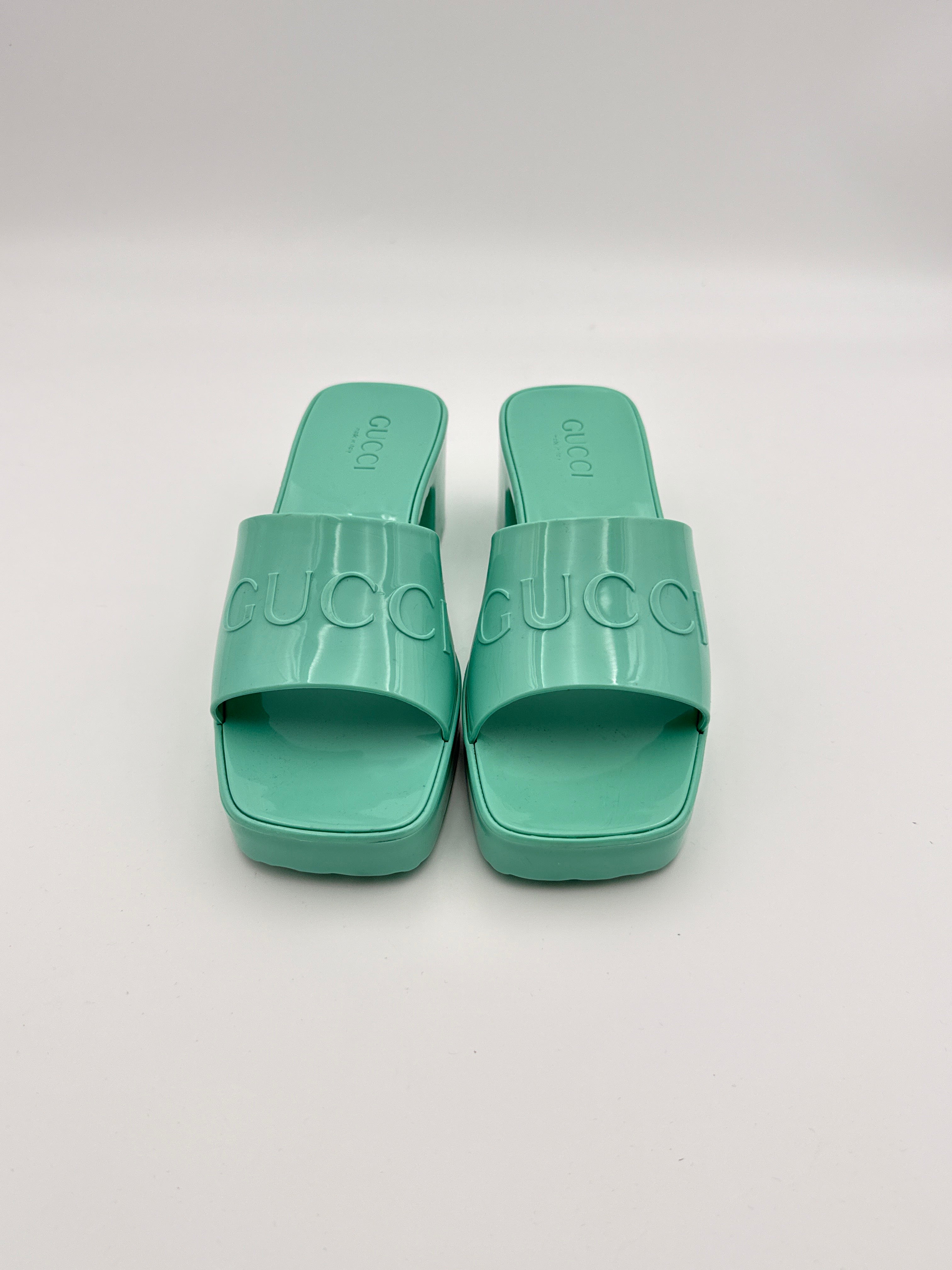 Gucci Mint Green Rubber Slide Sandals New size 35