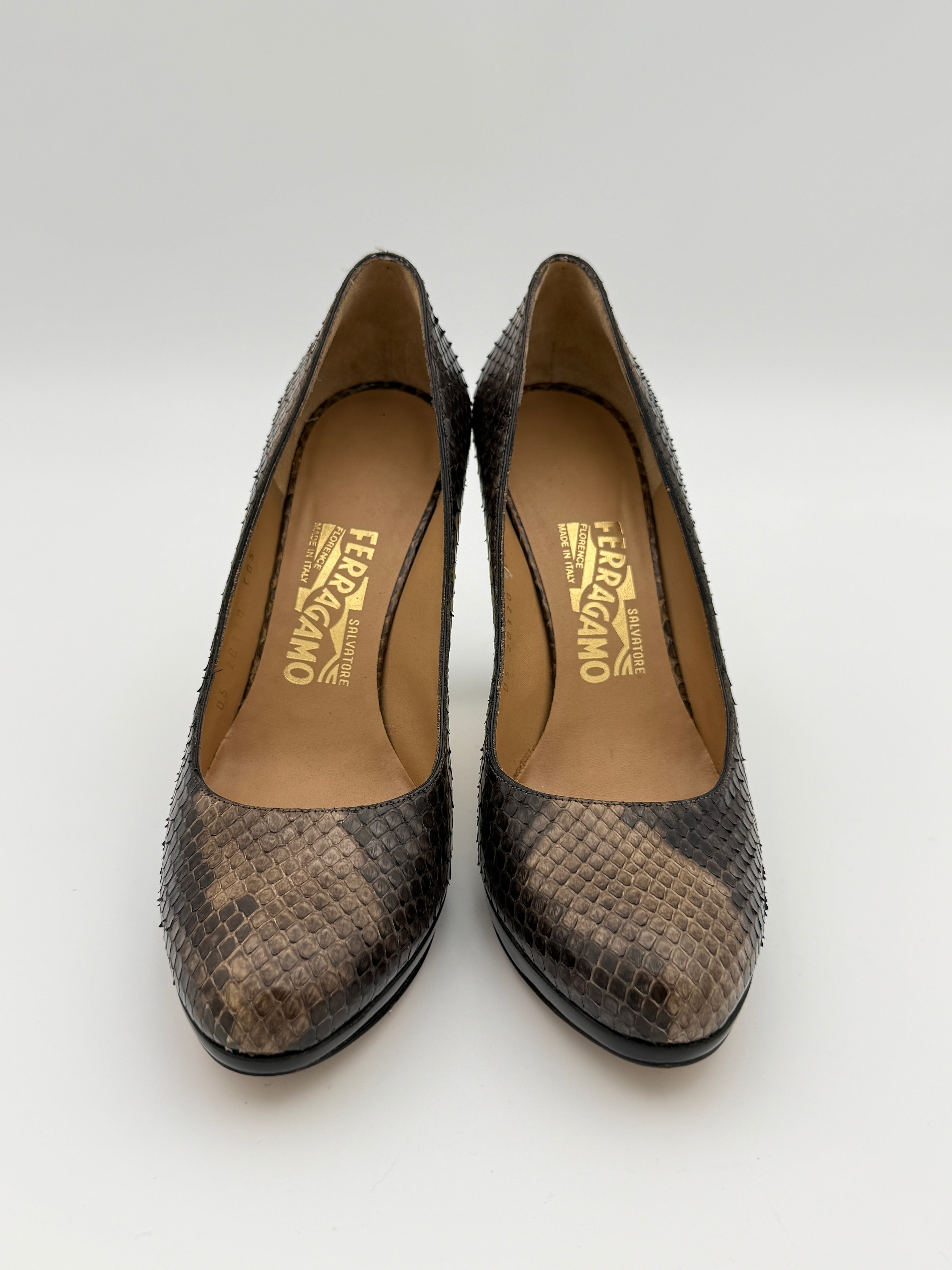 Ferragamo Brown Python Heel US7,5