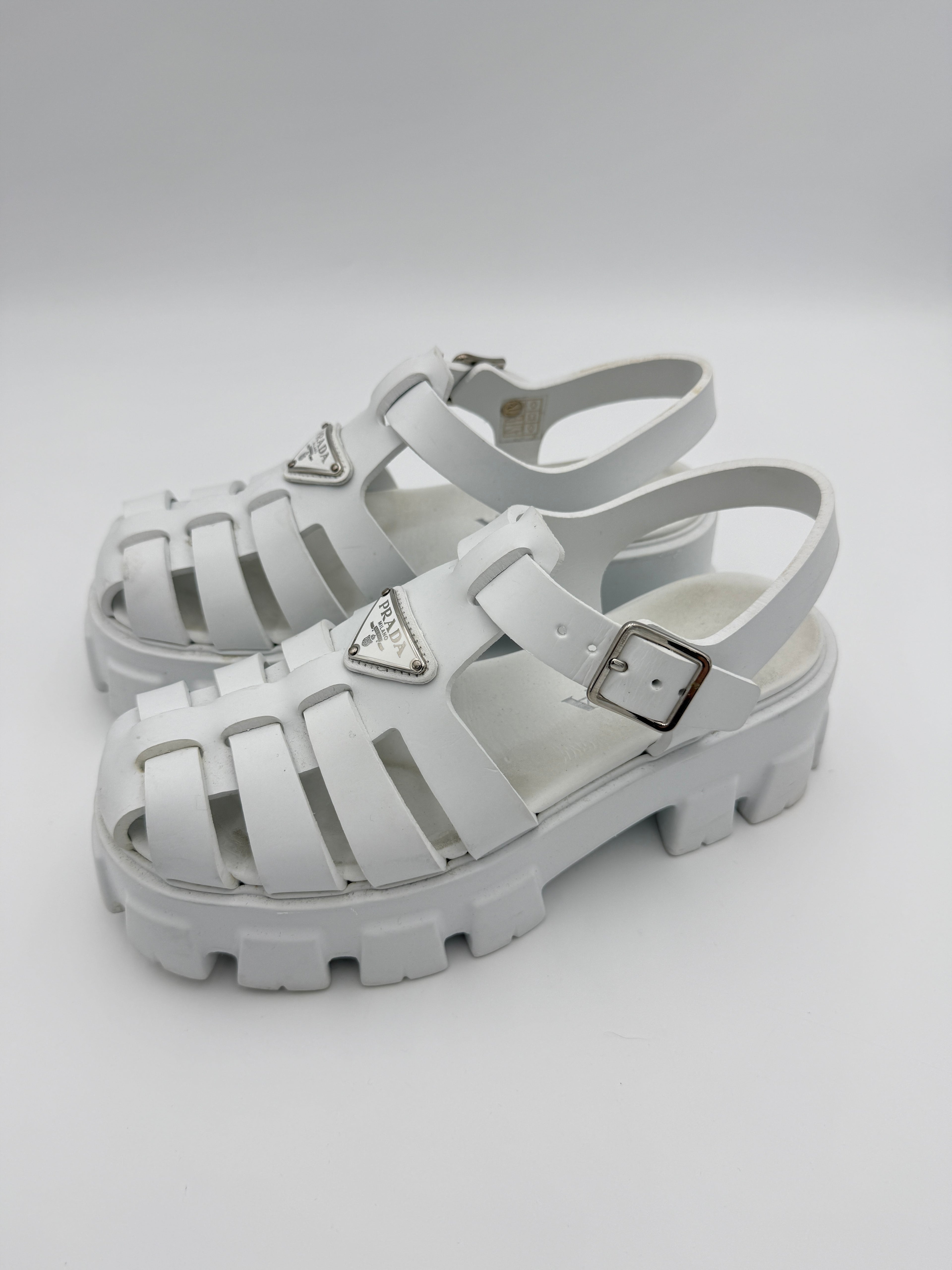 Prada White Monolith Platform Sandals Size 8