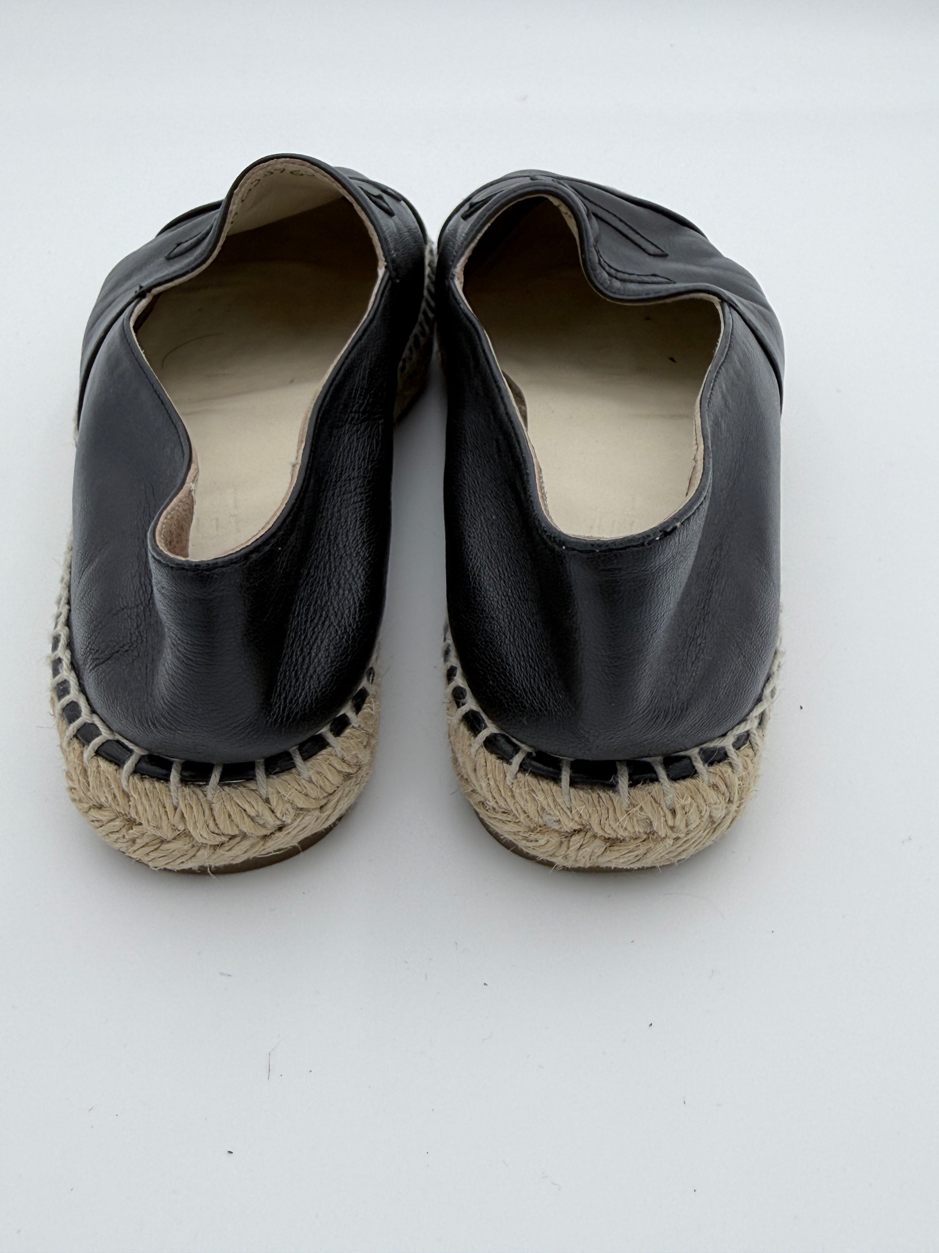 Chanel Black Leather Espadrille size 37 Pre Loved