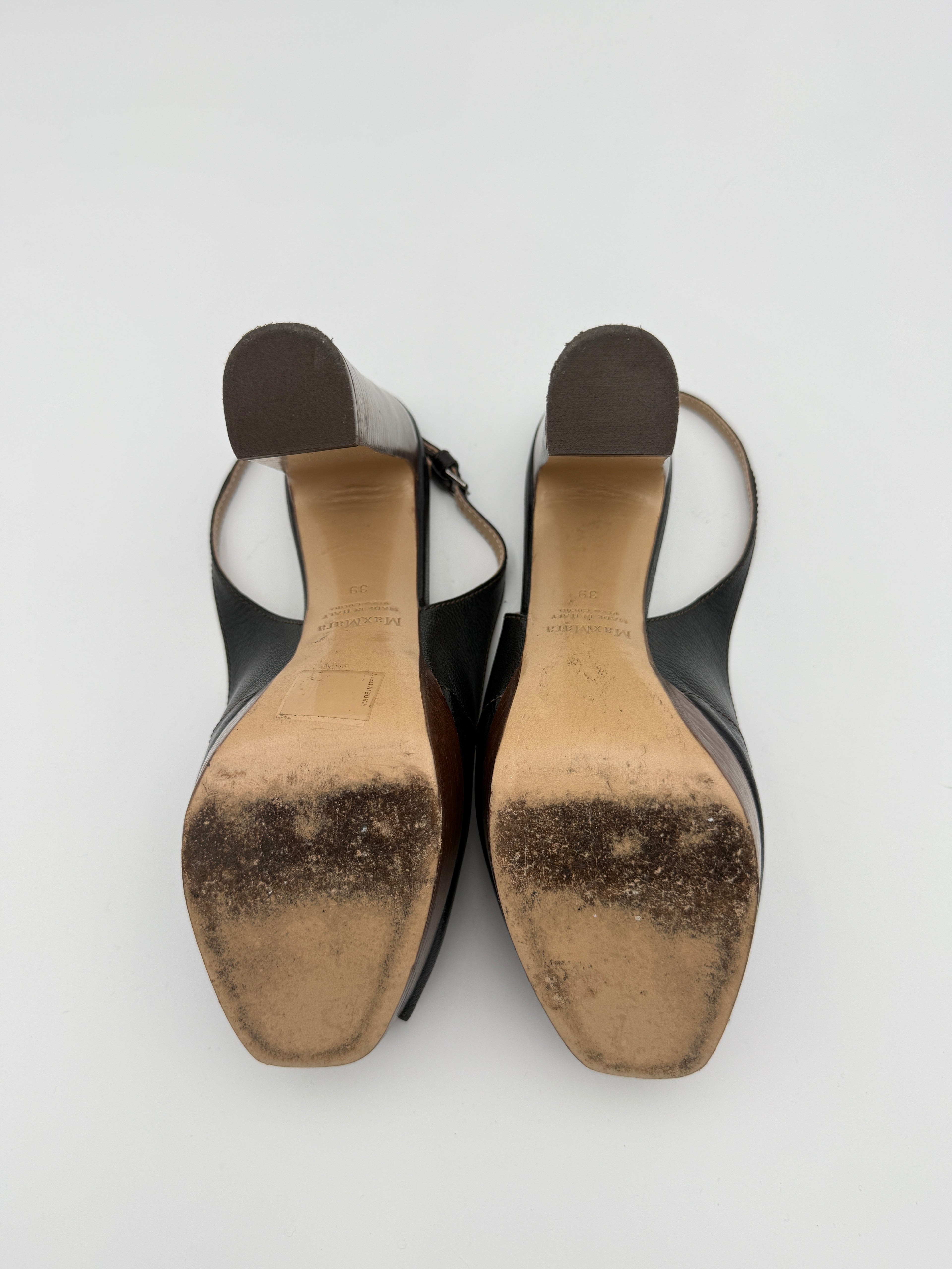 Max Mara Black Leather Heels Size 39