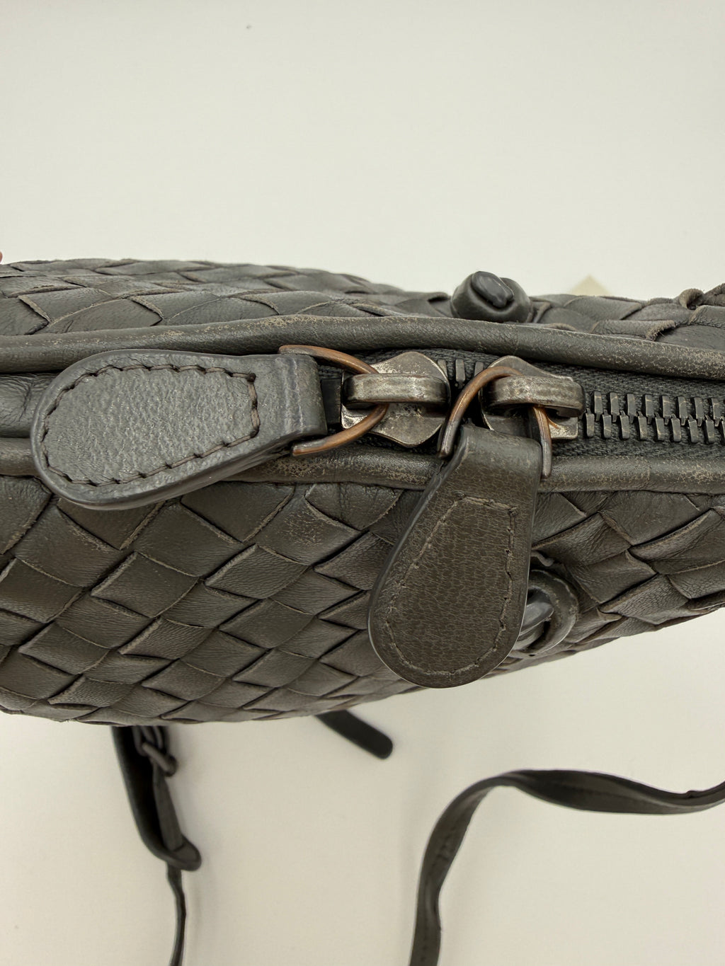 Bottega Veneta Intreciatto Crossbody Dark Gray