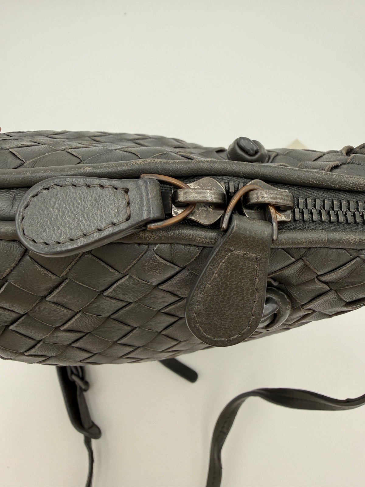 Bottega Veneta Intreciatto Crossbody Dark Gray