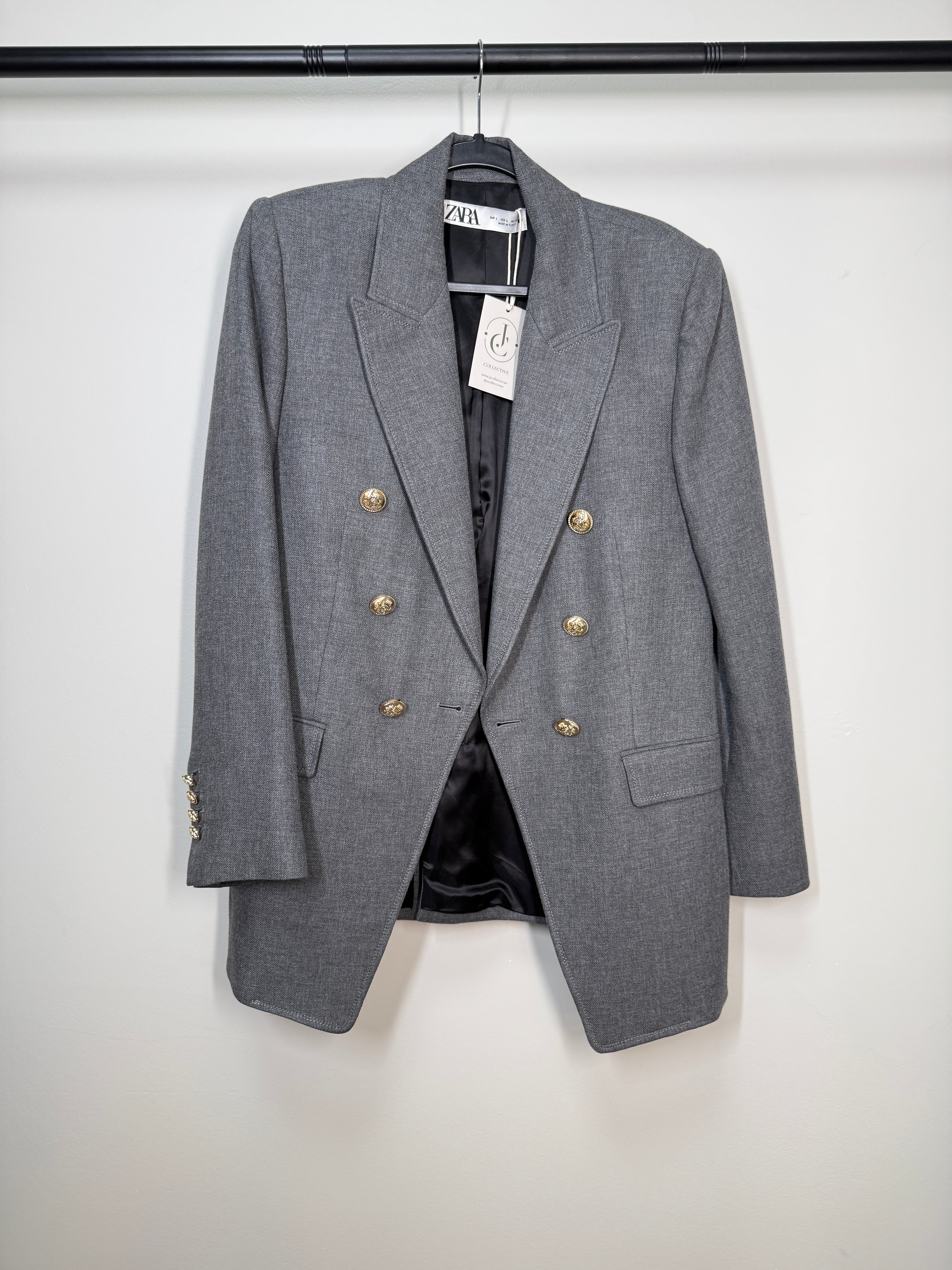 Zara Gray Blazer with Gold Buttons